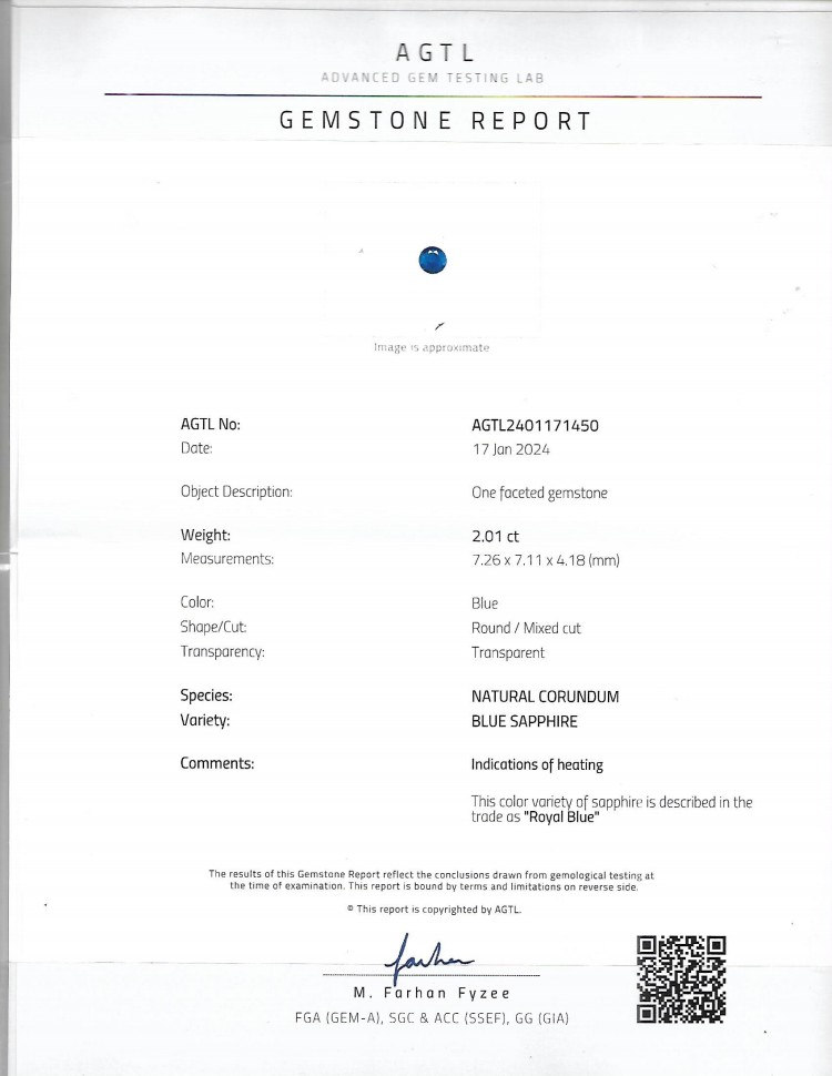 2.01 Ct. Blue Sapphire from Ceylon (Sri Lanka)