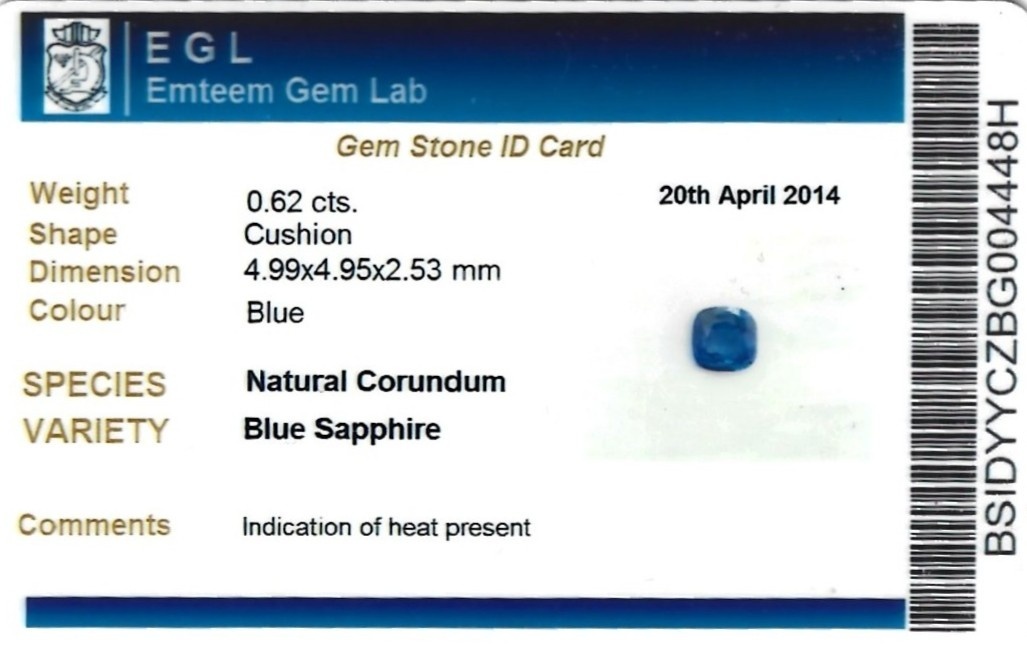 0.62 Ct. Blue Sapphire from Ceylon (Sri Lanka)