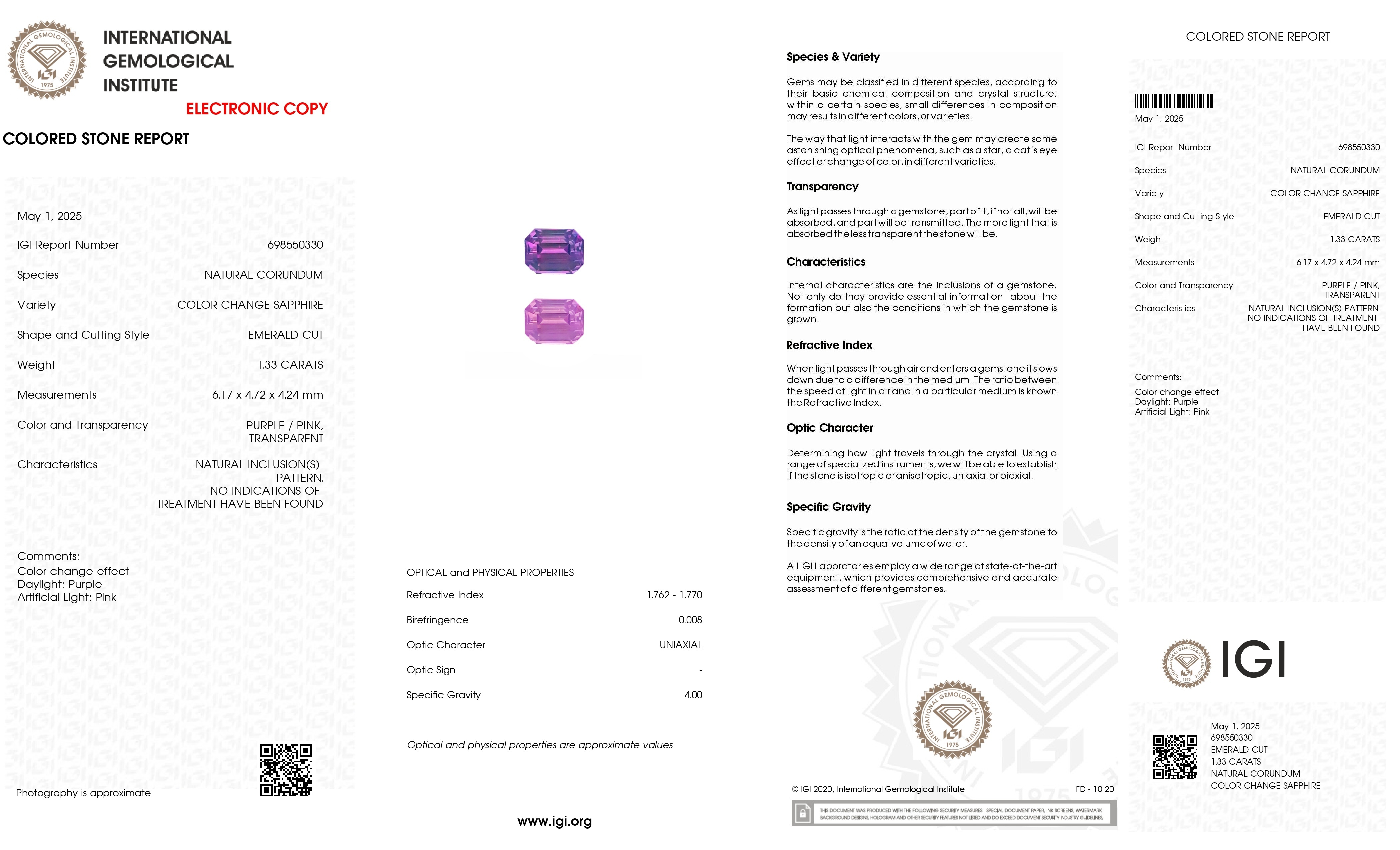 1.33 Ct. Color Change Sapphire from Ceylon (Sri Lanka)