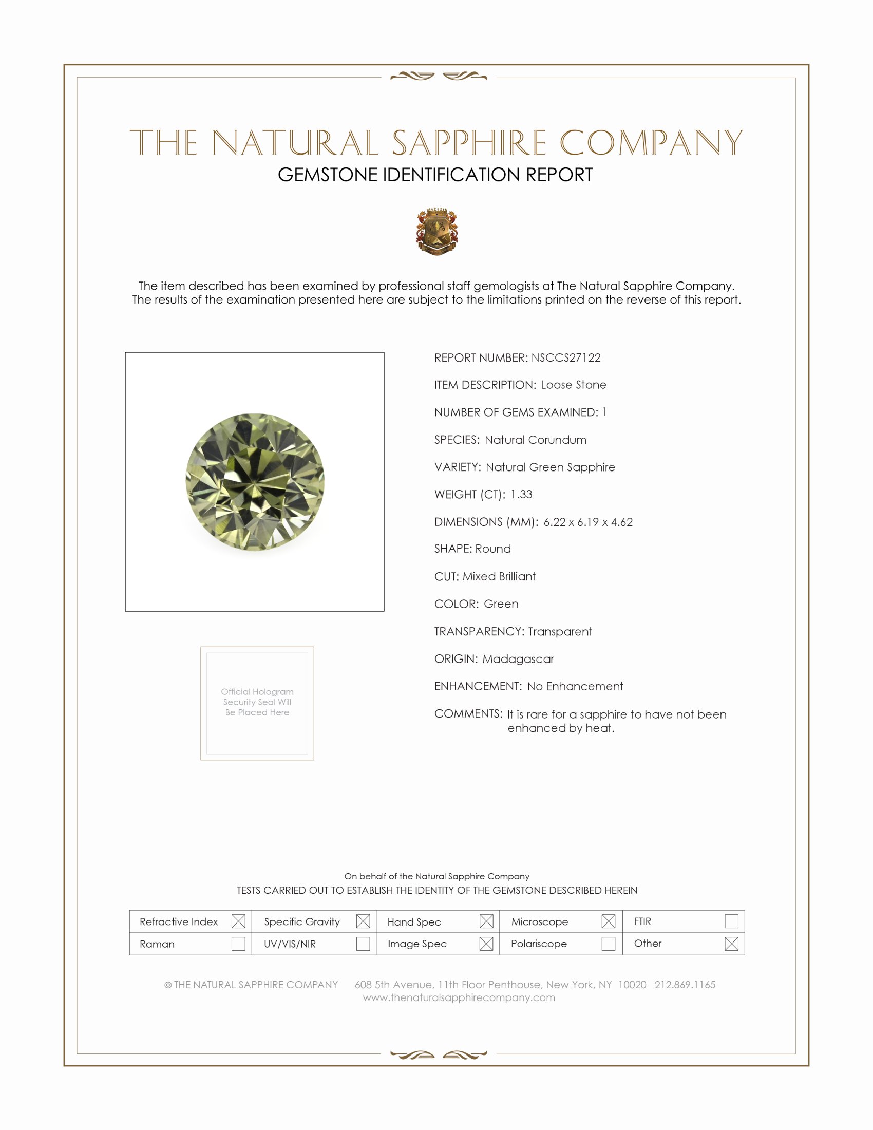 1.33 Ct. Green Sapphire from Madagascar