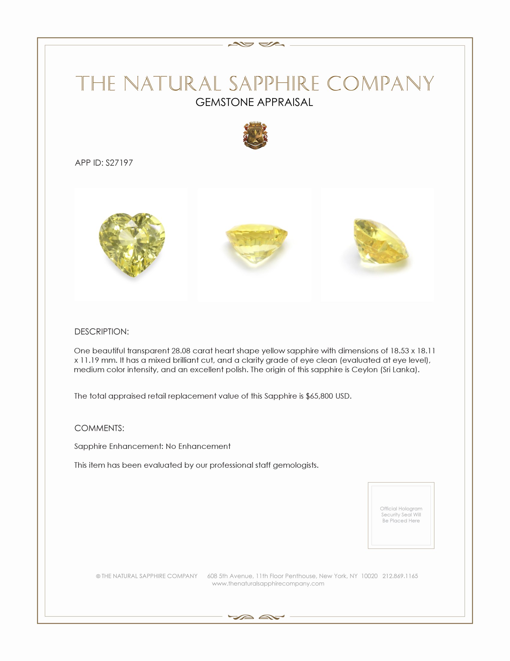 28.08 Ct. Yellow Sapphire from Ceylon (Sri Lanka)