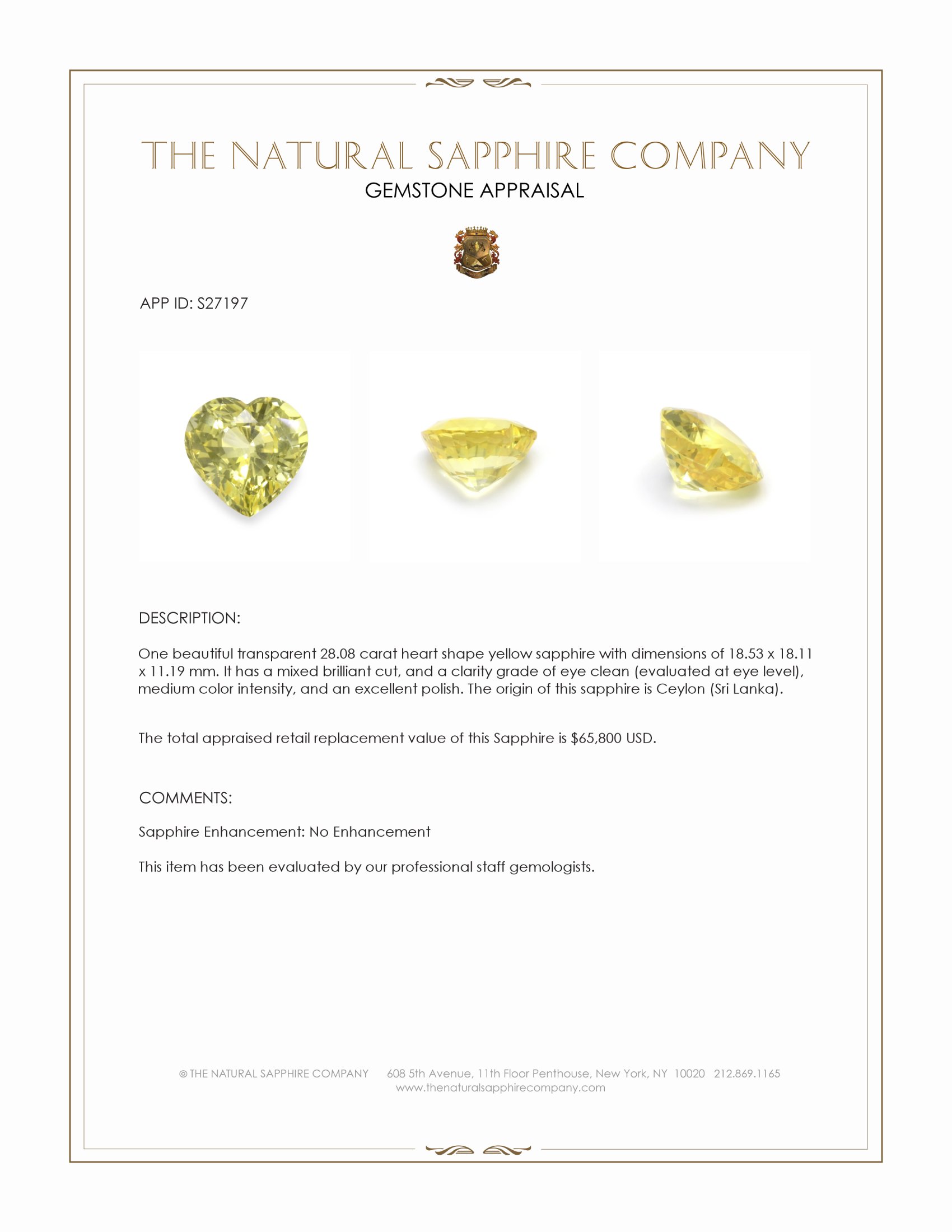 28.08 Ct. Yellow Sapphire from Ceylon (Sri Lanka)