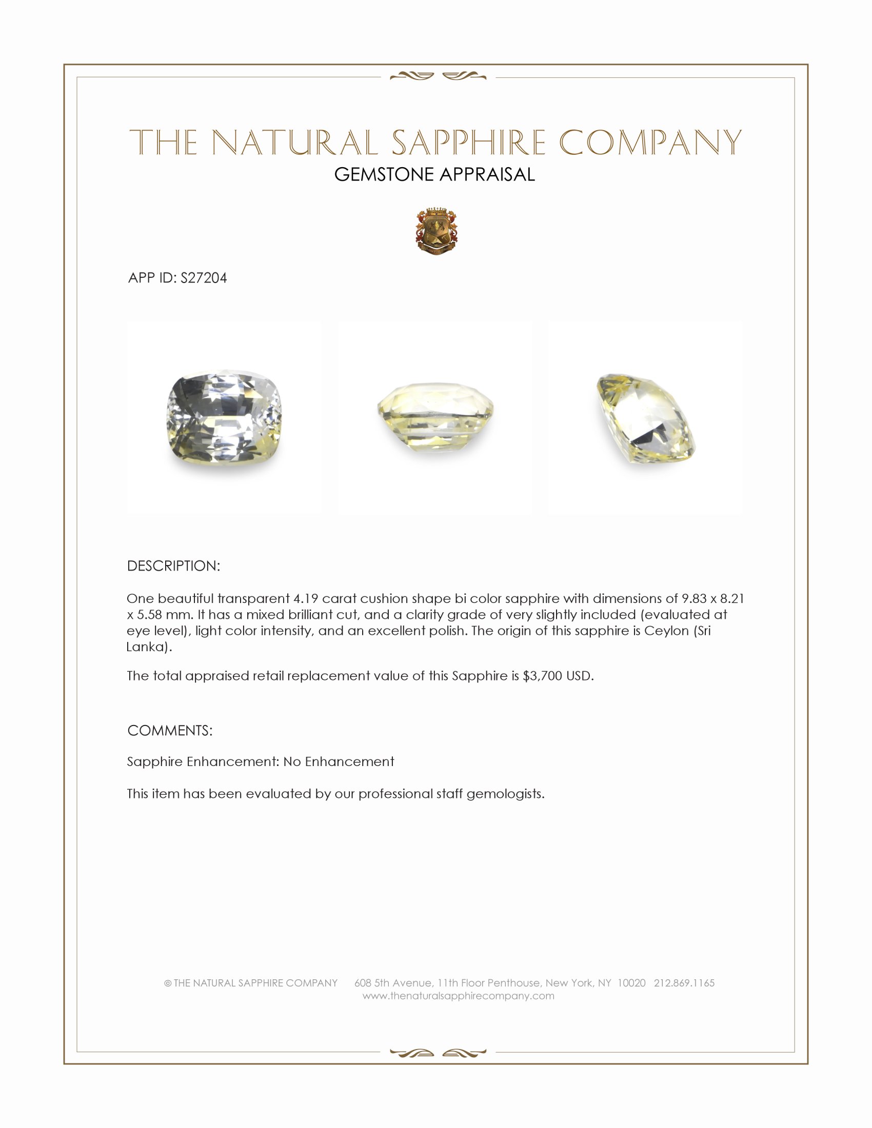 4.19 Ct. Bi Color Sapphire from Ceylon (Sri Lanka)