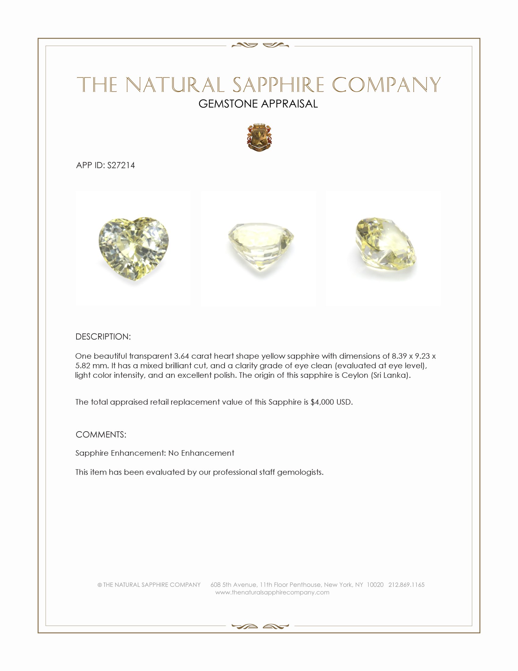 3.64 Ct. Yellow Sapphire from Ceylon (Sri Lanka)