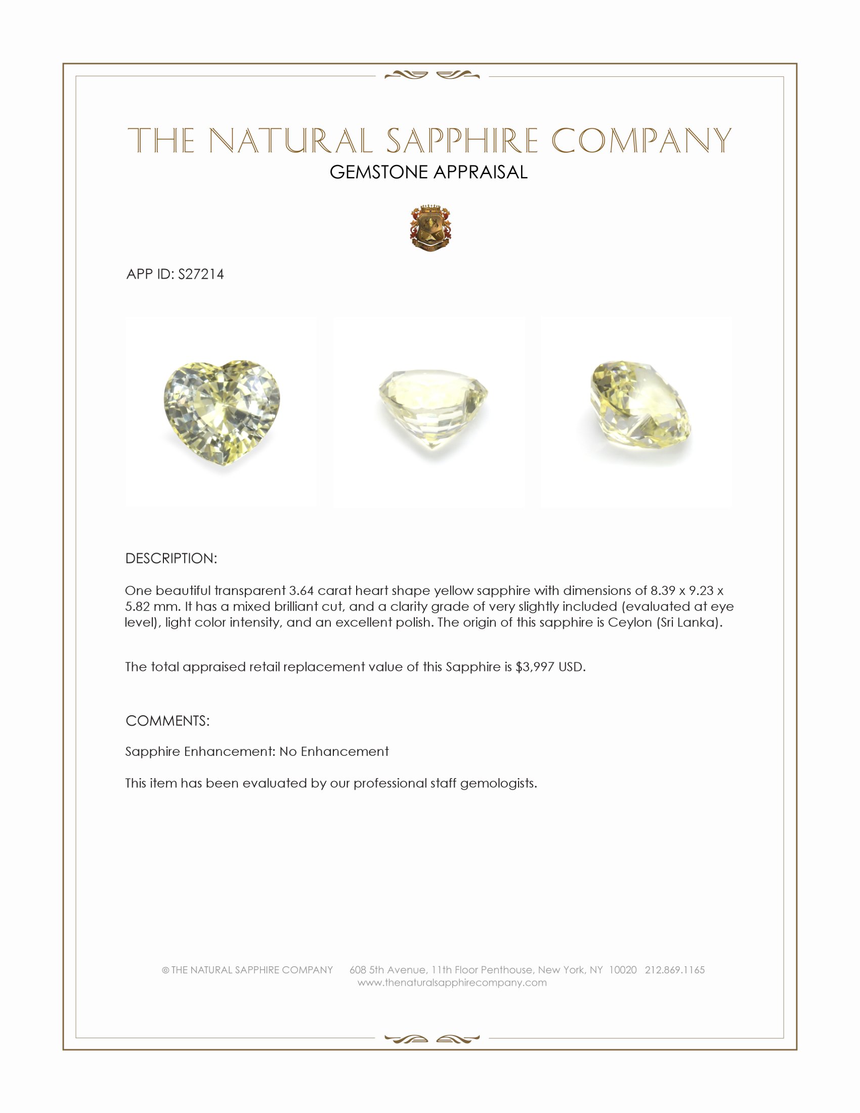 3.64 Ct. Yellow Sapphire from Ceylon (Sri Lanka)