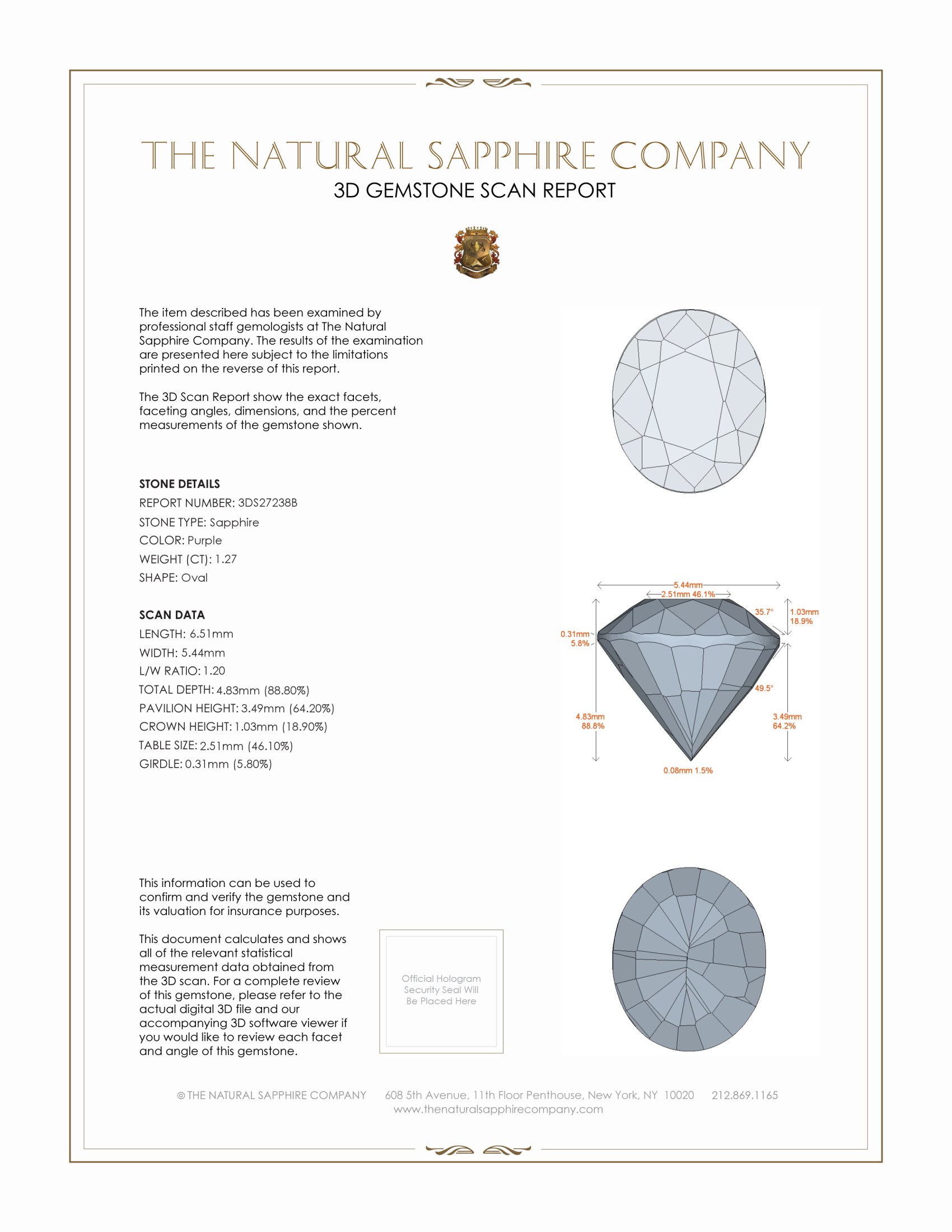 1.27 Ct. Purple Sapphire from Ceylon (Sri Lanka)