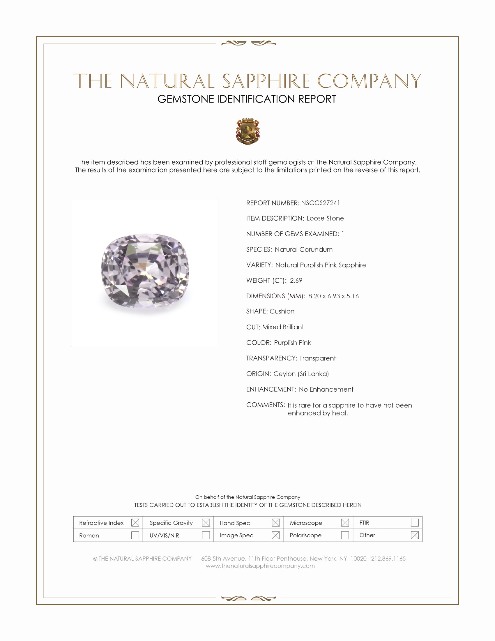 2.69 Ct. Purplish Pink Sapphire from Ceylon (Sri Lanka)