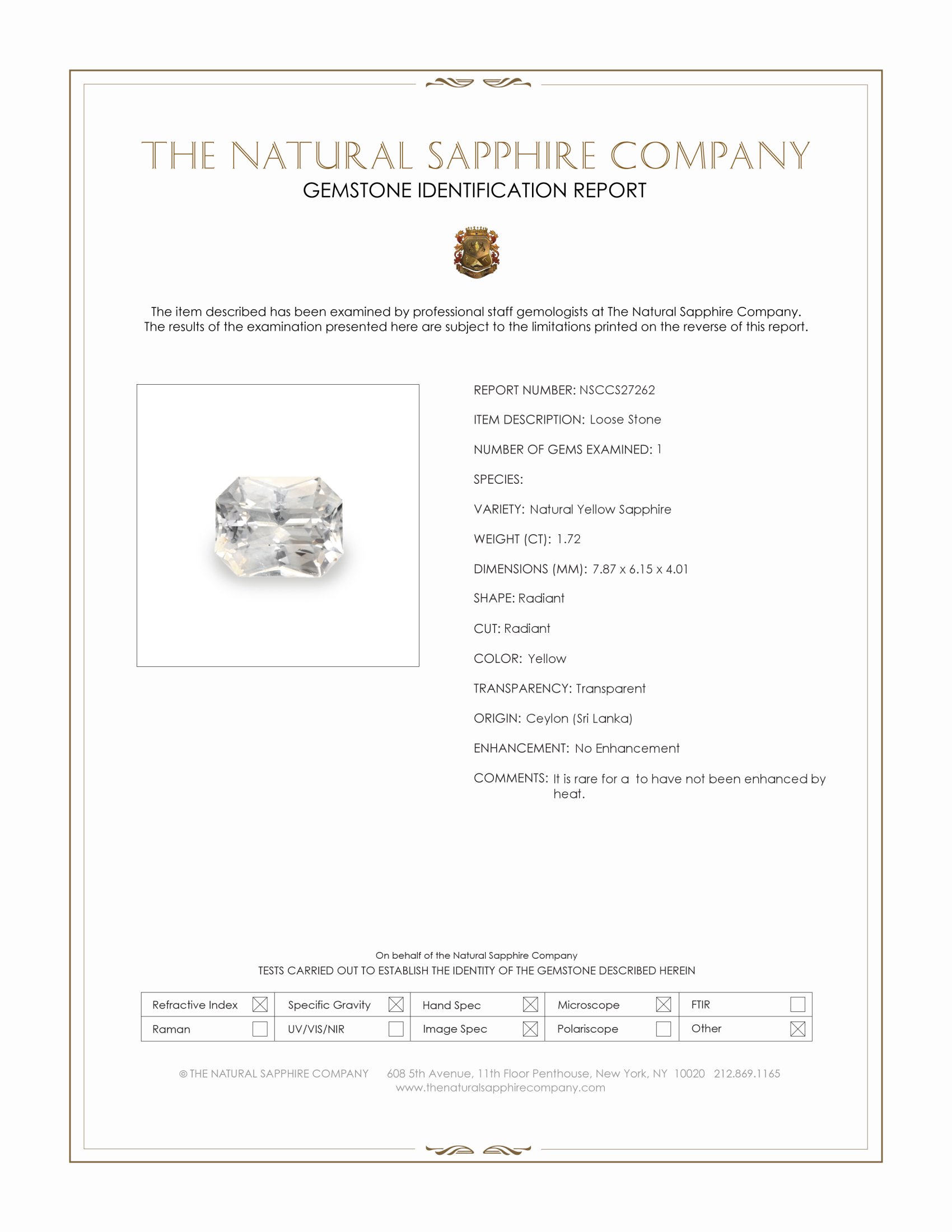 1.72 Ct. Yellow Sapphire from Ceylon (Sri Lanka)