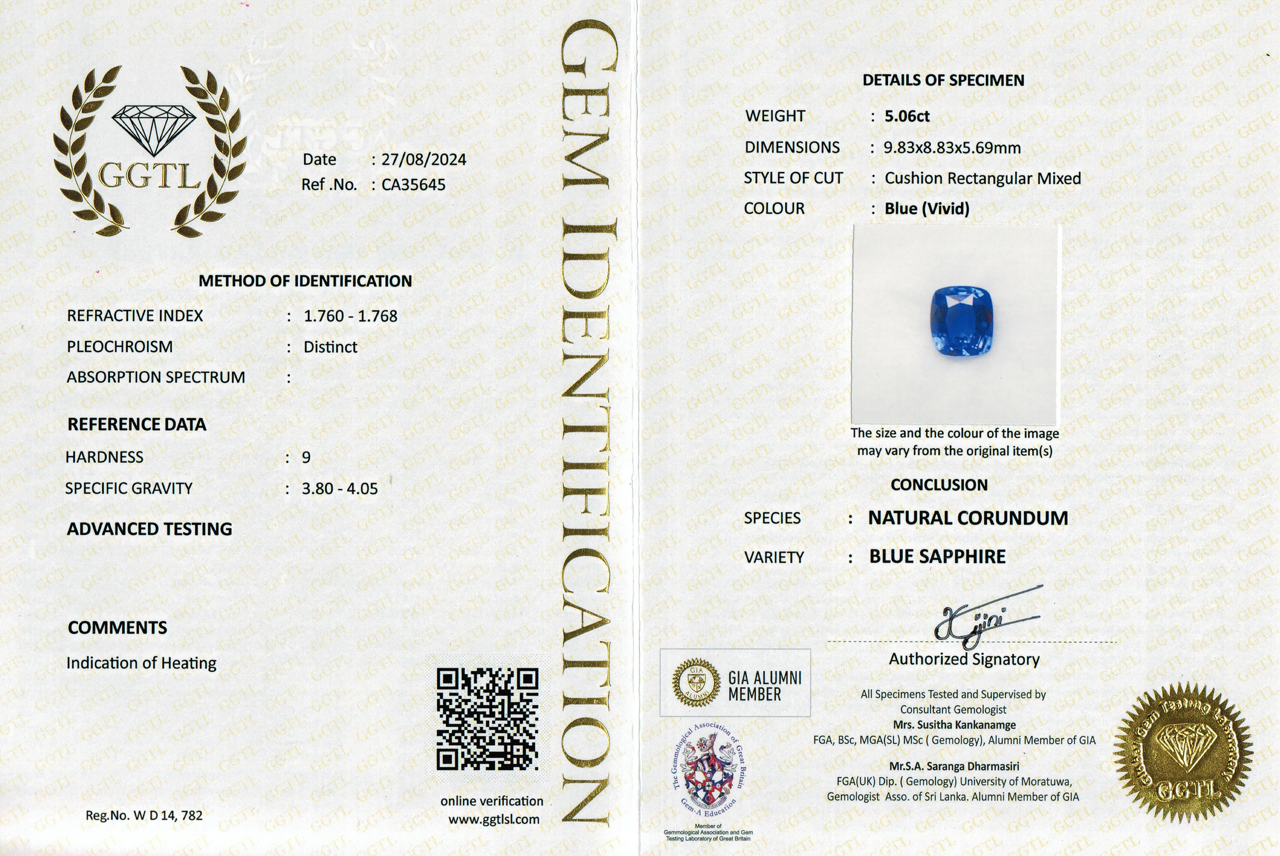 5.06 Ct. Blue Sapphire from Ceylon (Sri Lanka)