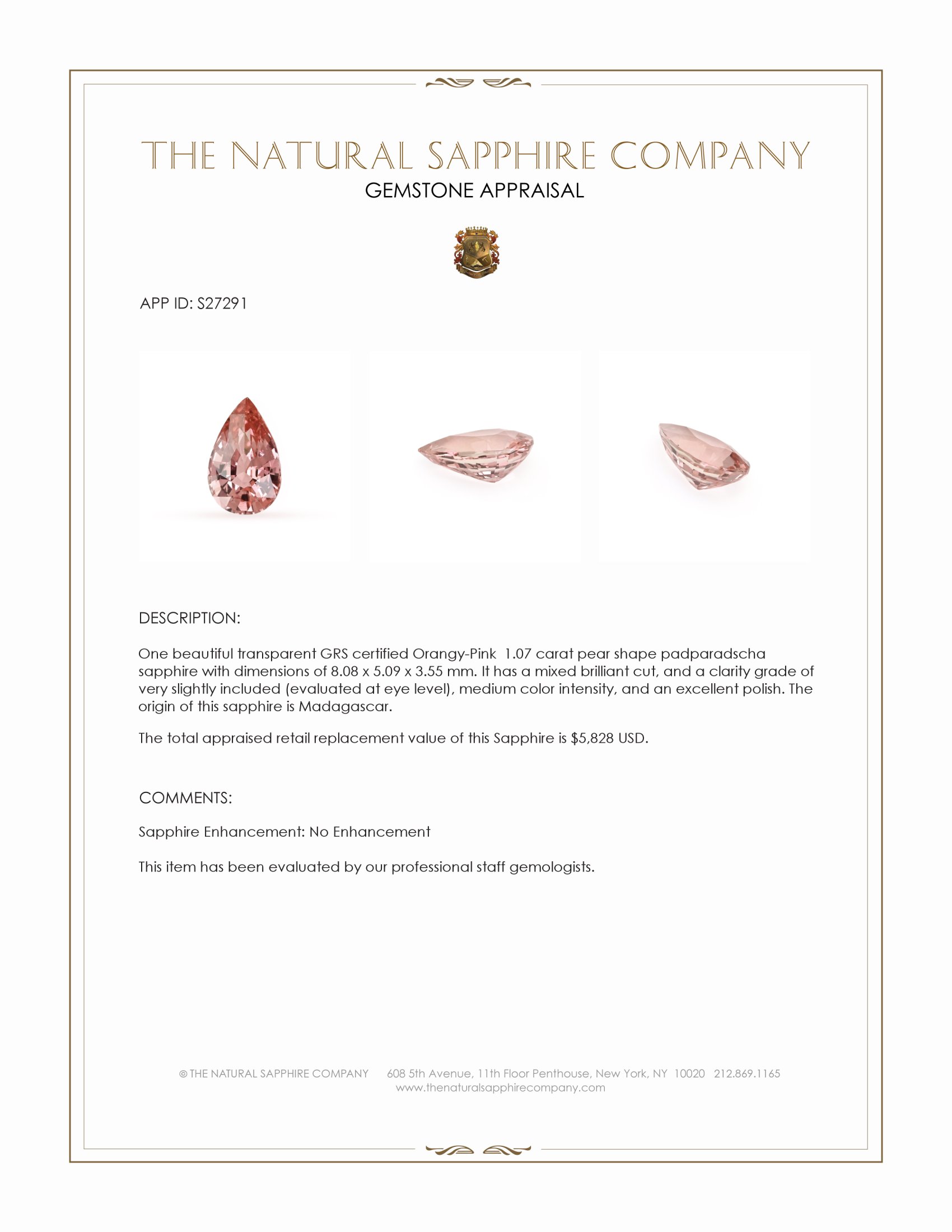 1.07 Ct. Padparadscha Sapphire from Madagascar