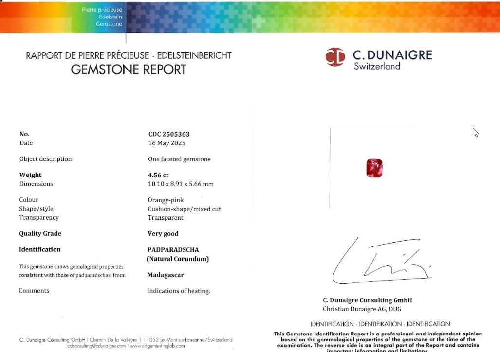 4.56 Ct. Padparadscha Sapphire from Madagascar