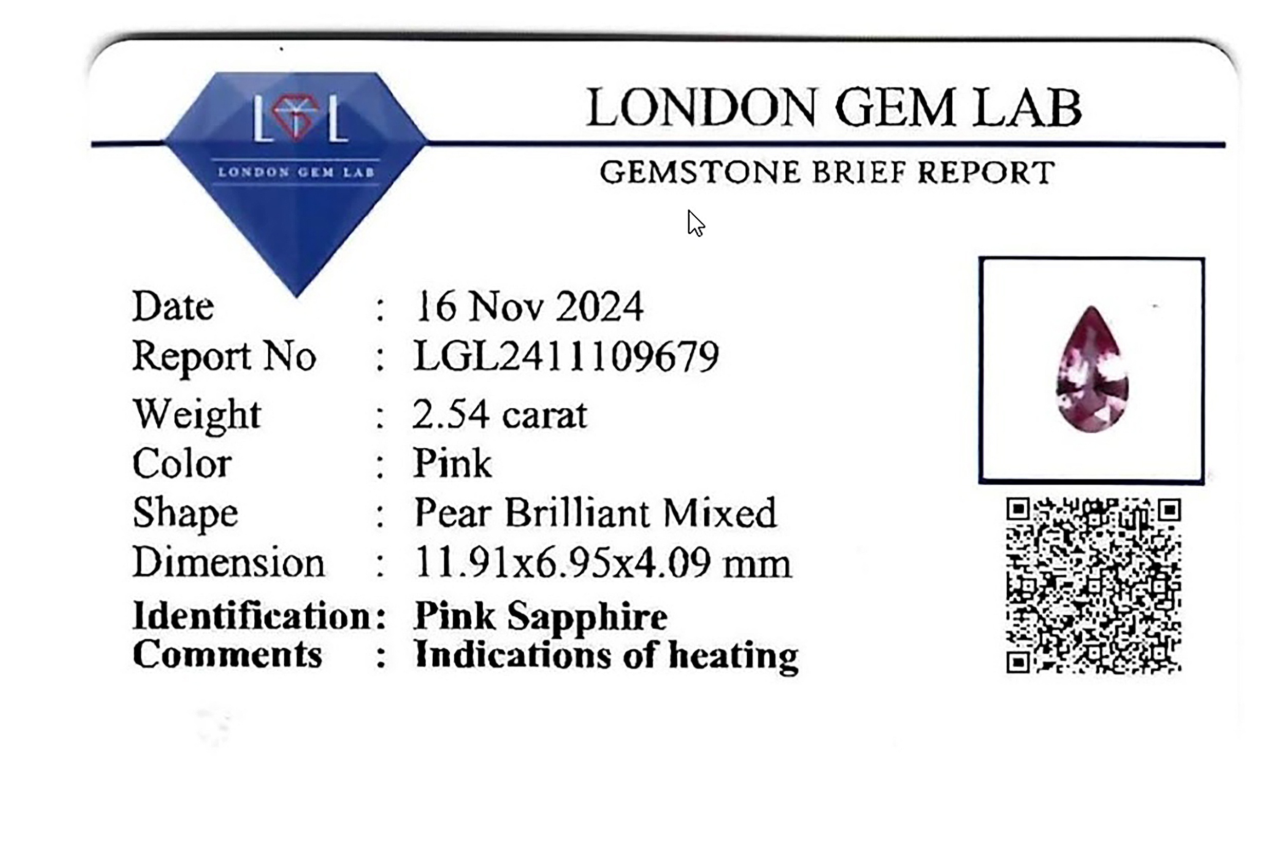 2.54 Ct. Pink Sapphire from Ceylon (Sri Lanka)