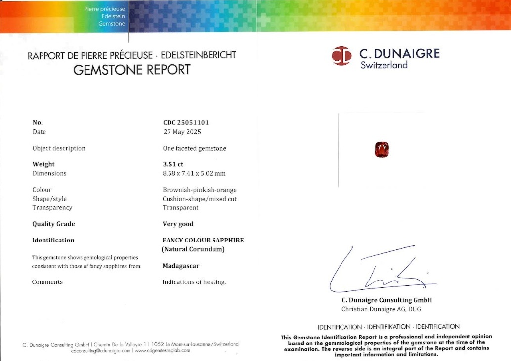 3.51 Ct. Reddish Pink Sapphire from Madagascar