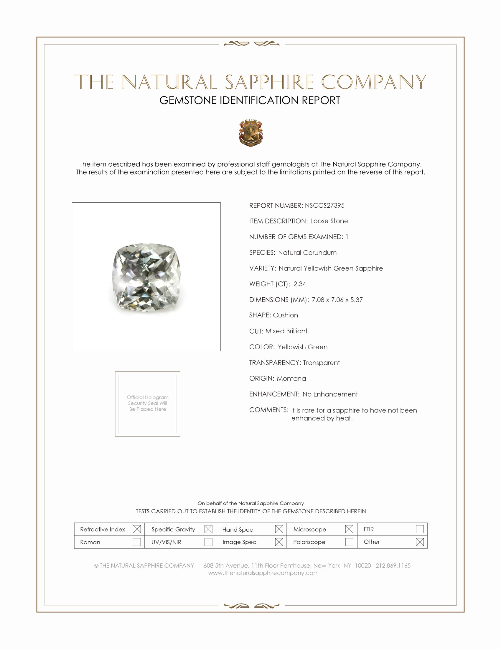 2.34 Ct. Yellowish Green Sapphire from Montana