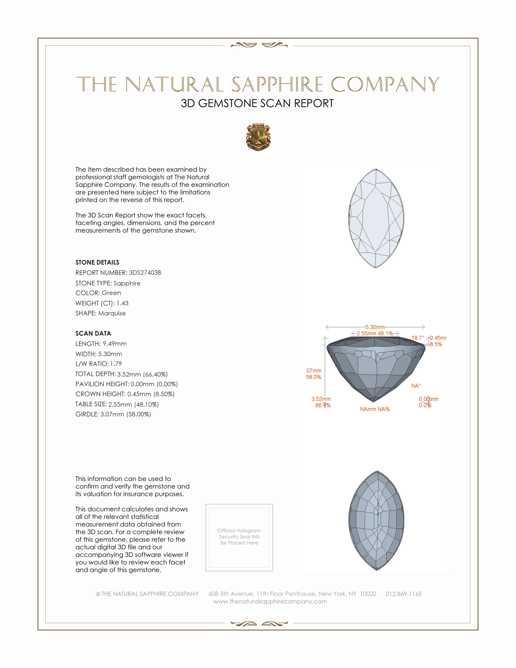 1.43 Ct. Green Sapphire from Ceylon (Sri Lanka)