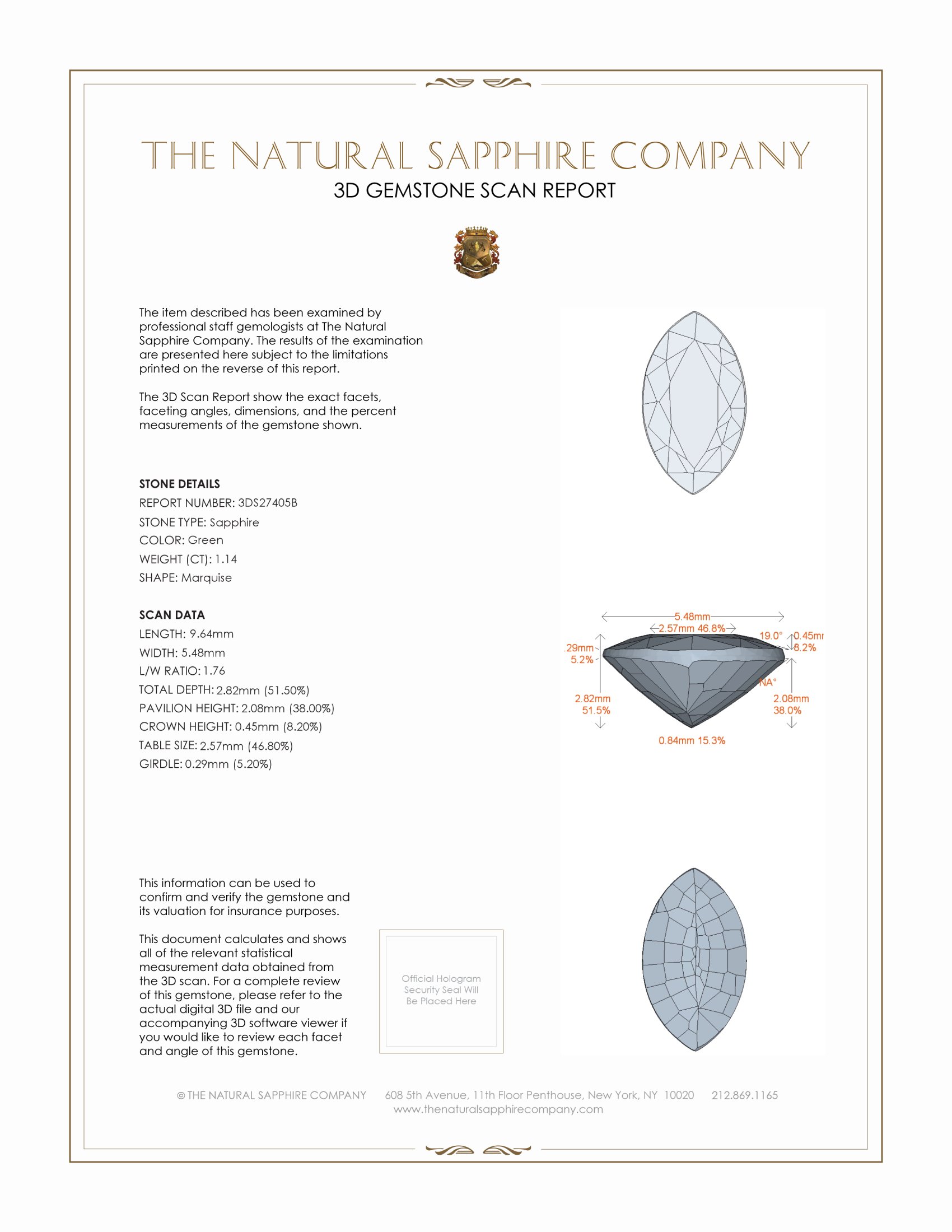 1.14 Ct. Green Sapphire from Ceylon (Sri Lanka)