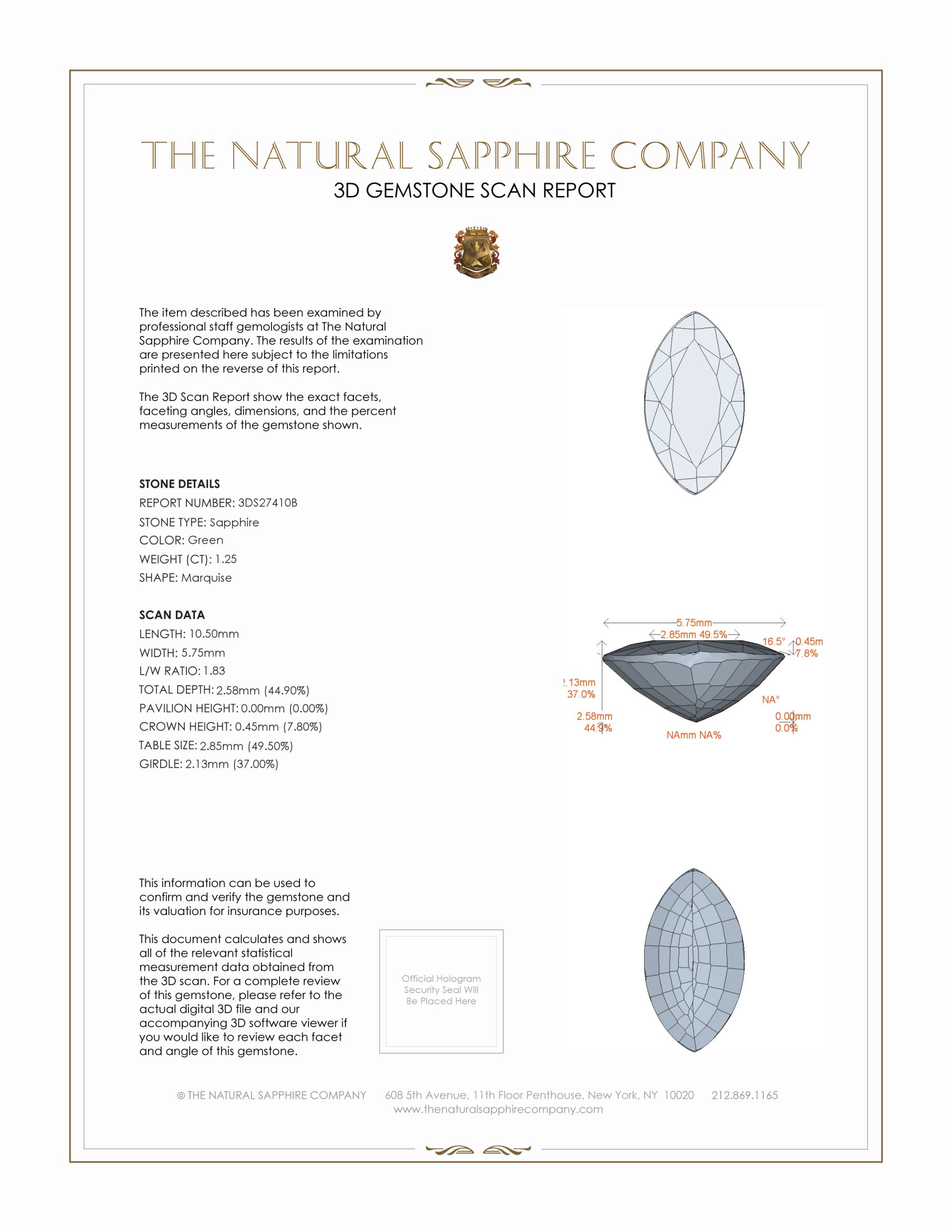 1.25 Ct. Green Sapphire from Ceylon (Sri Lanka)