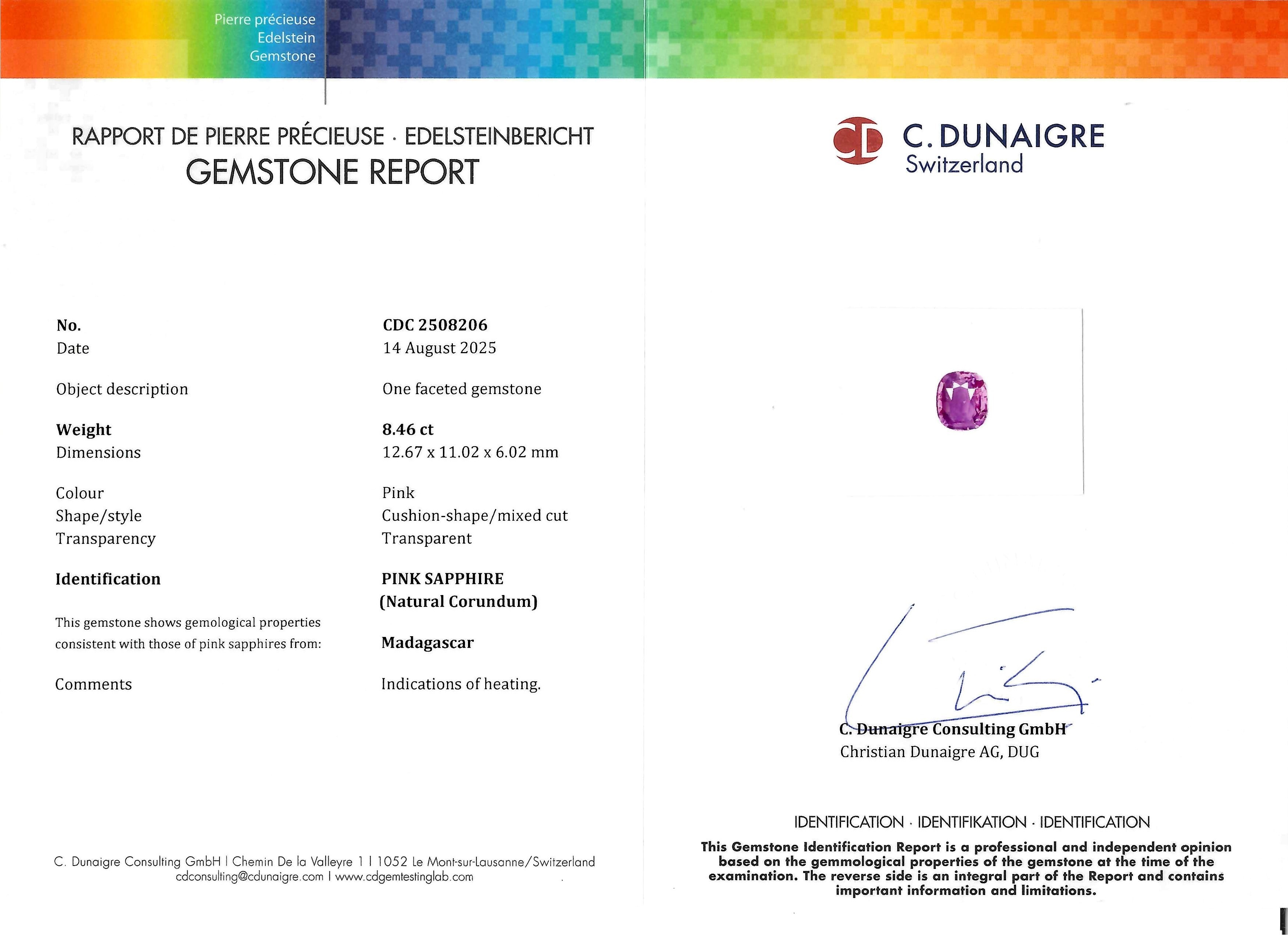 8.46 Ct. Pink Sapphire from Ceylon (Sri Lanka)