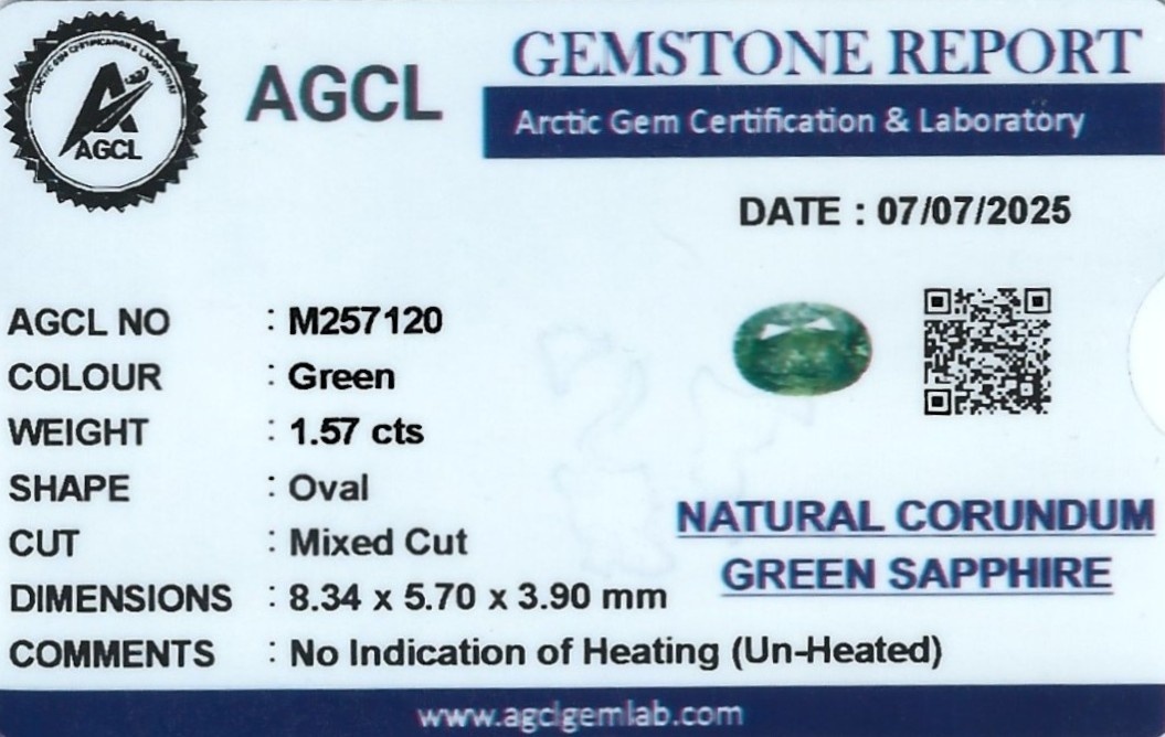 1.57 Ct. Green Sapphire from Ceylon (Sri Lanka)