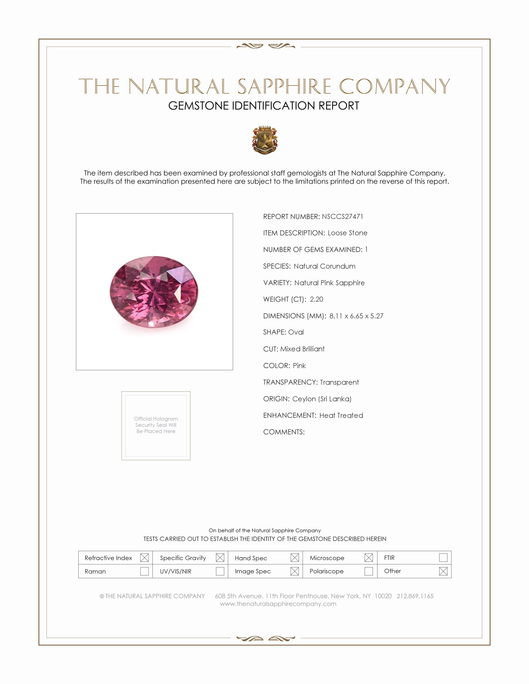 2.20 Ct. Pink Sapphire from Ceylon (Sri Lanka)