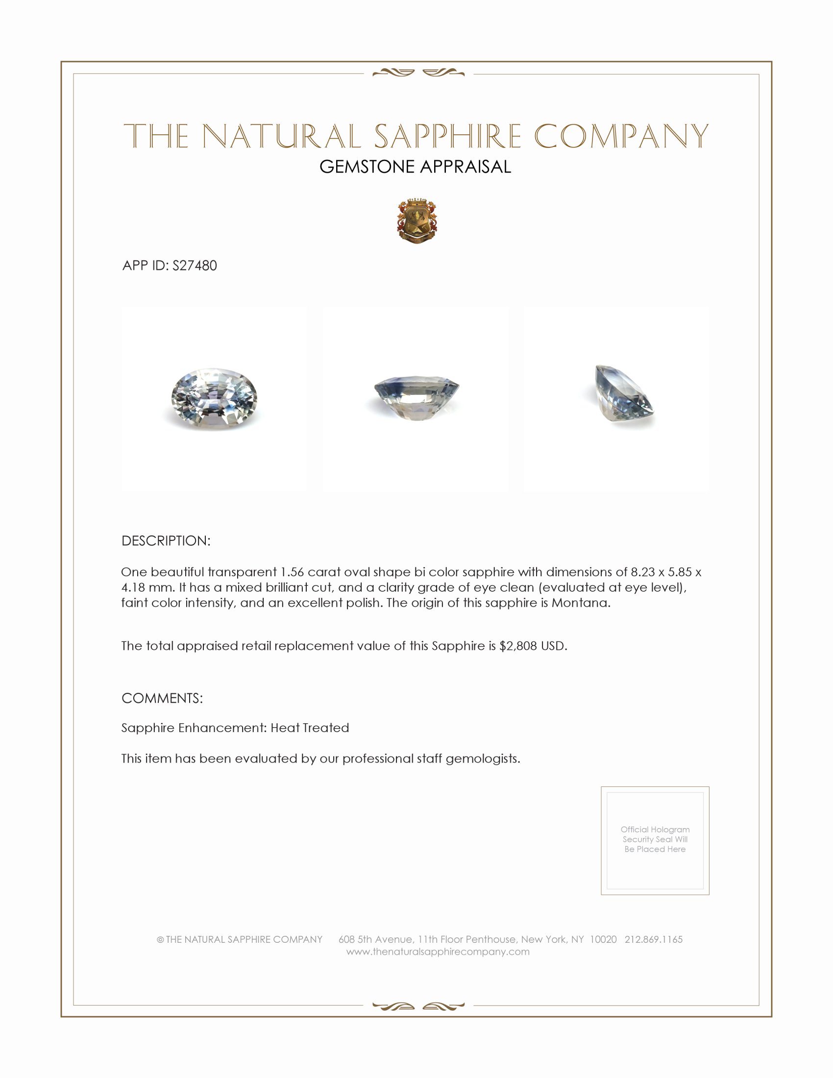 1.56 Ct. Bi Color Sapphire from Montana