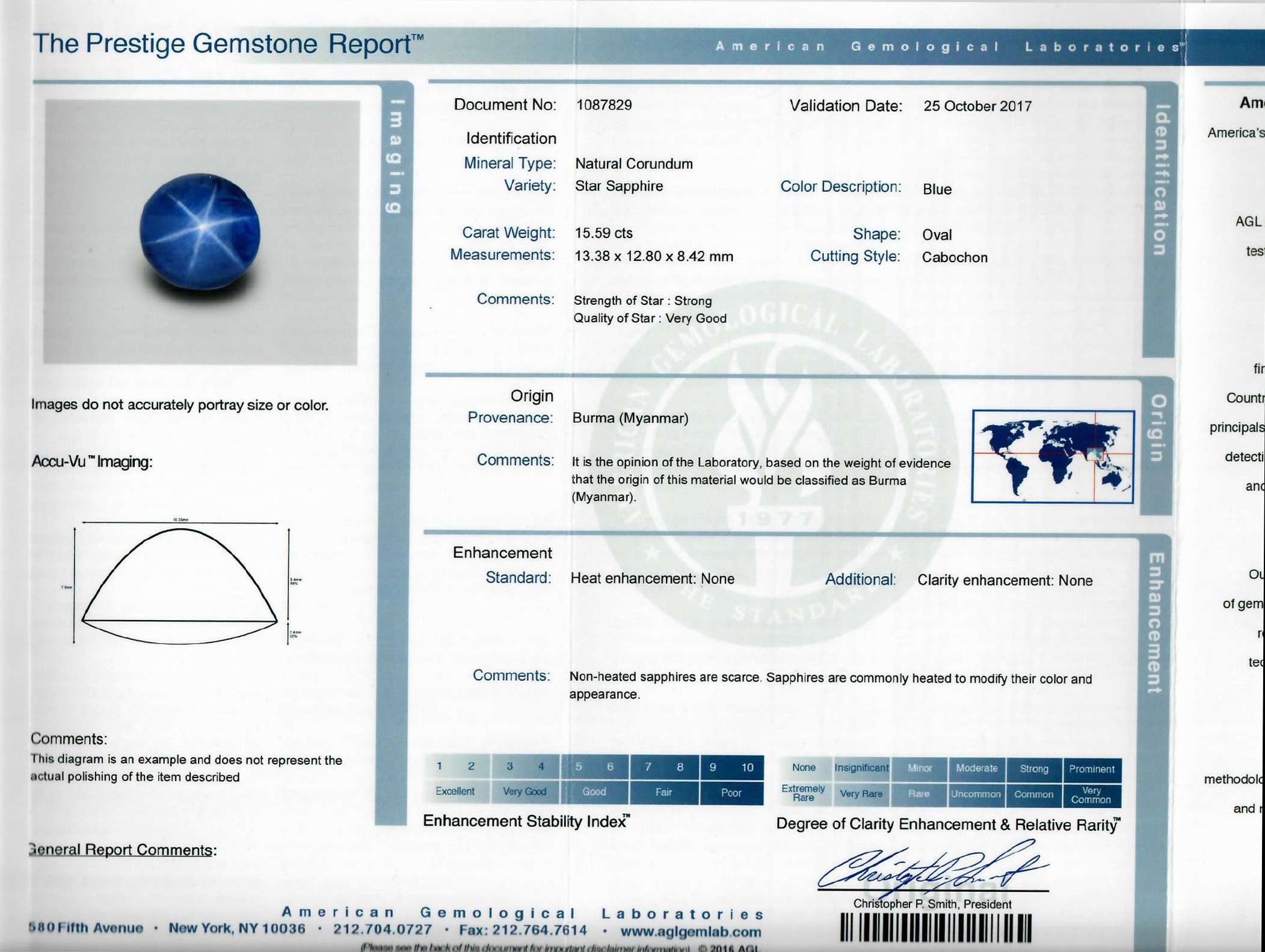 15.59 Ct. Blue Star Sapphire from Burma (Myanmar)