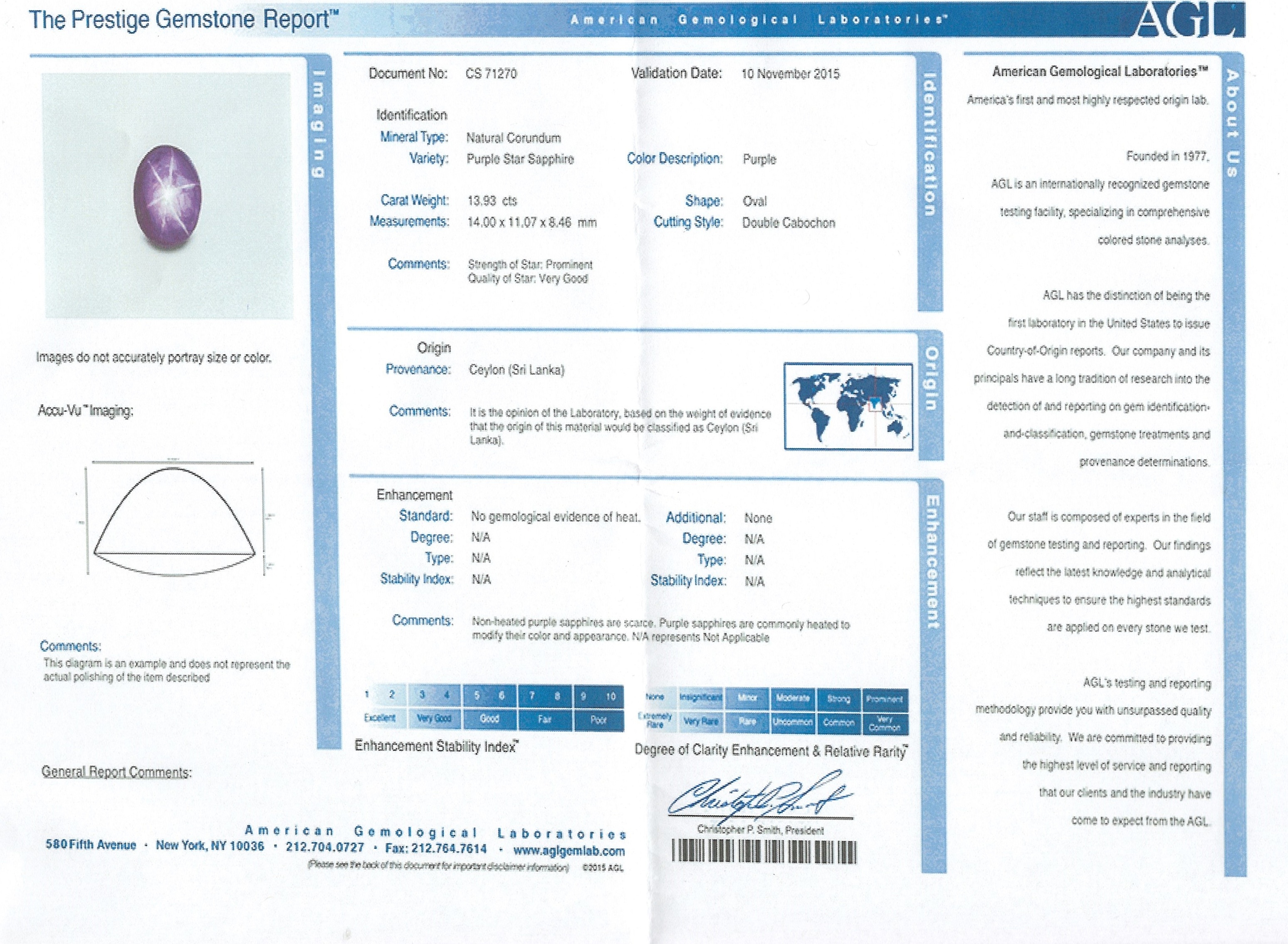 13.93 Ct. Purple Star Sapphire from Ceylon (Sri Lanka)