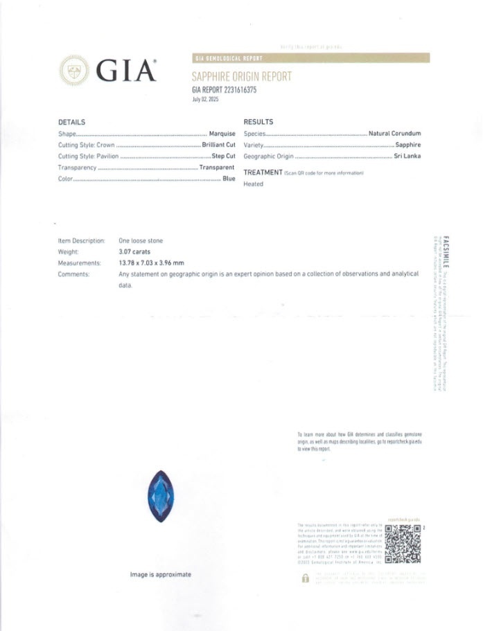 3.07 Ct. Blue Sapphire from Ceylon (Sri Lanka)