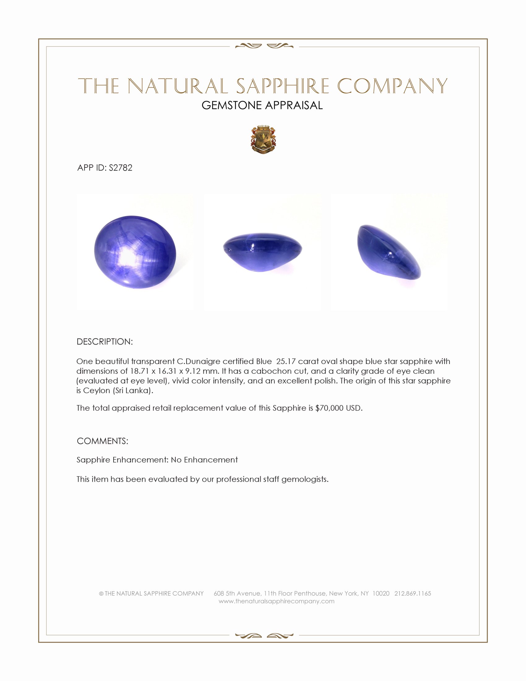 25.17 Ct. Blue Star Sapphire from Ceylon (Sri Lanka)