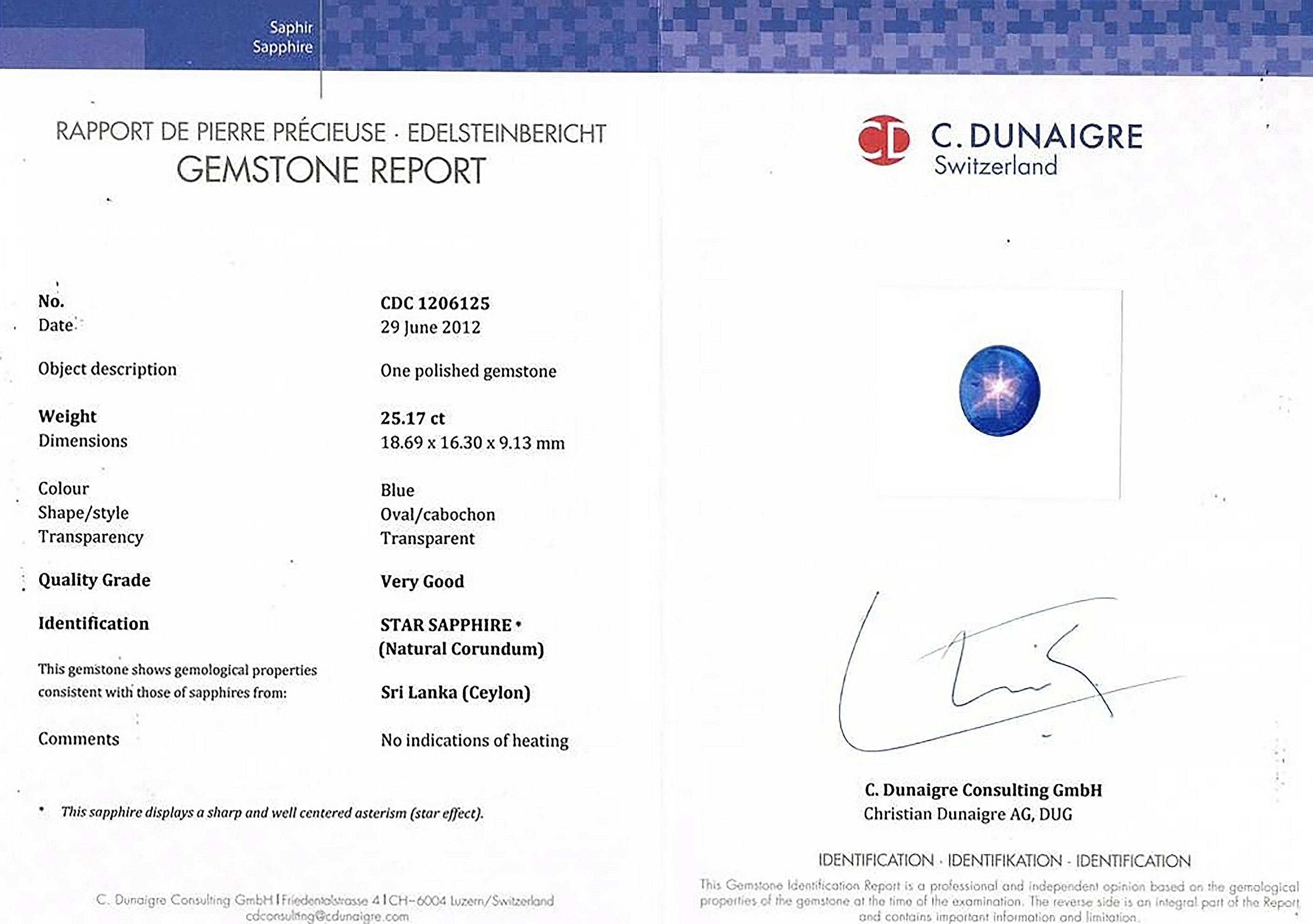 25.17 Ct. Blue Star Sapphire from Ceylon (Sri Lanka)