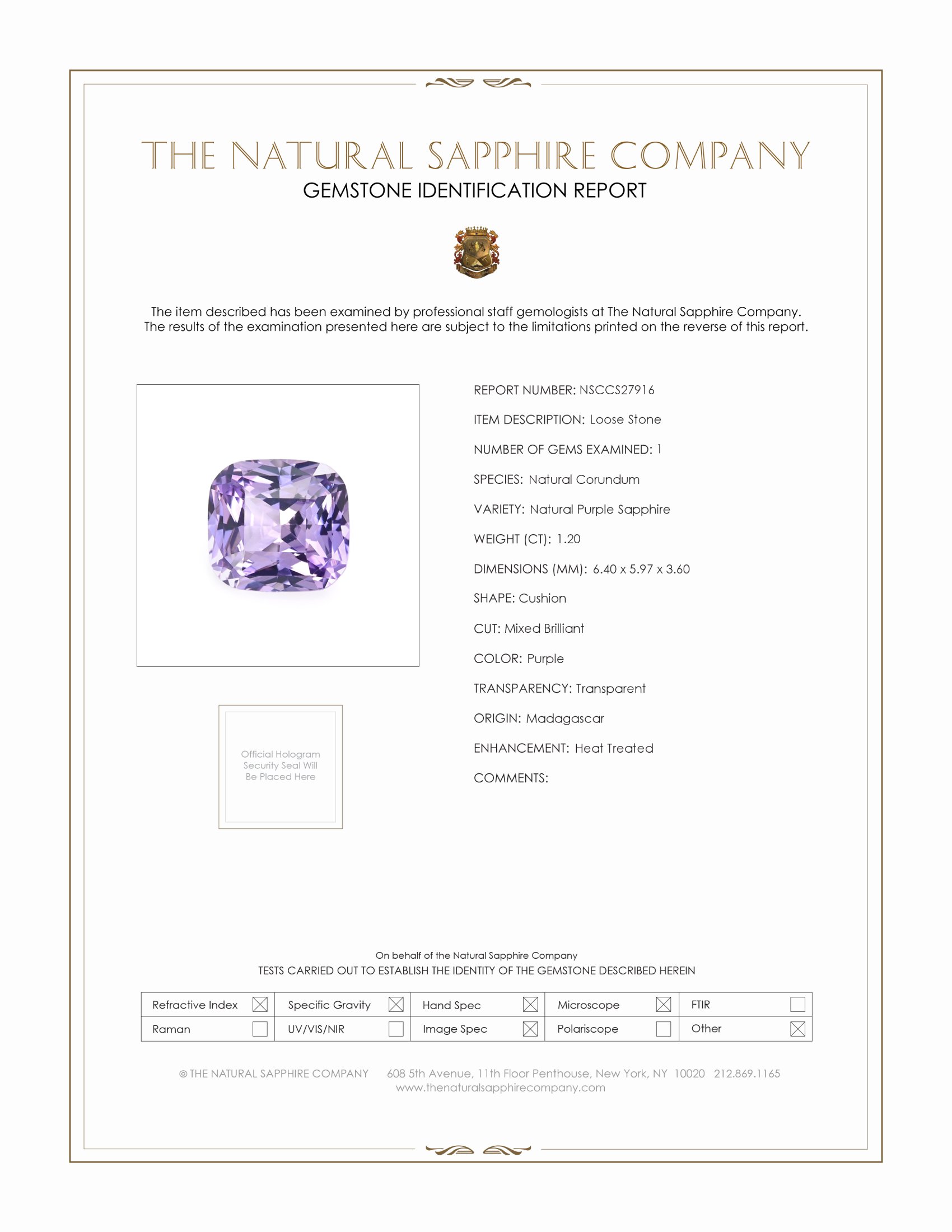 1.20 Ct. Purple Sapphire from Madagascar