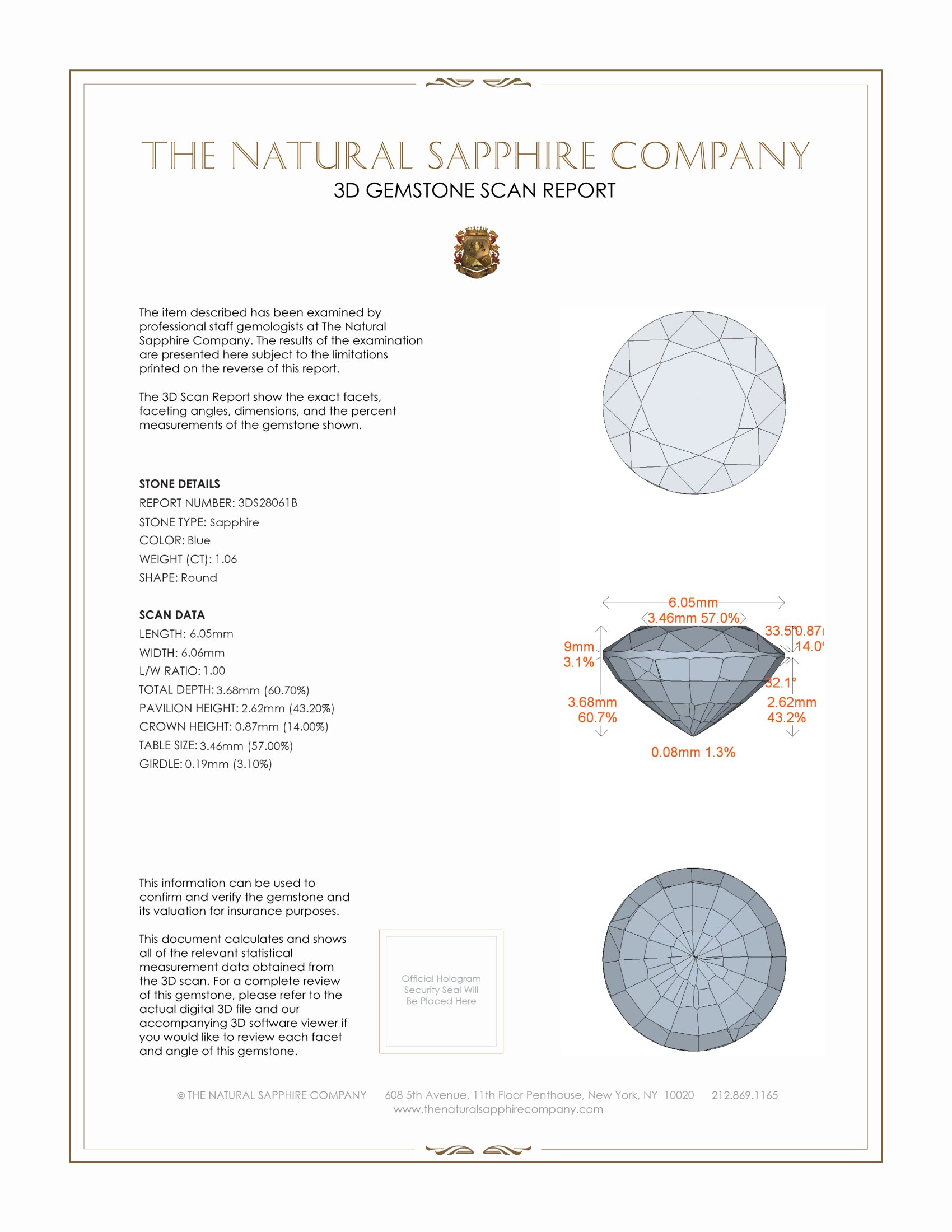 1.06 Ct. Blue Sapphire from Ceylon (Sri Lanka)