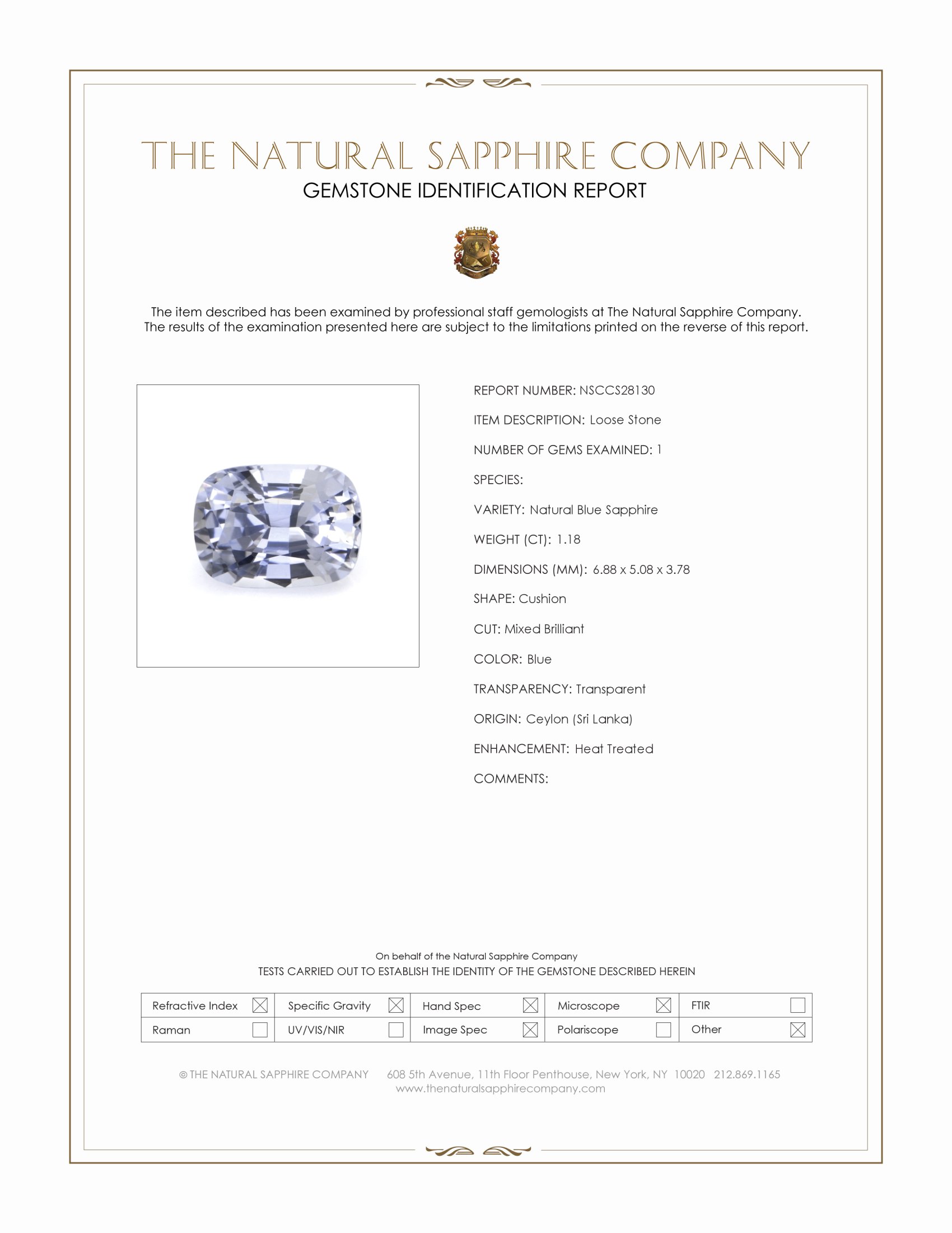 1.18 Ct. Purplish Blue Sapphire from Ceylon (Sri Lanka)