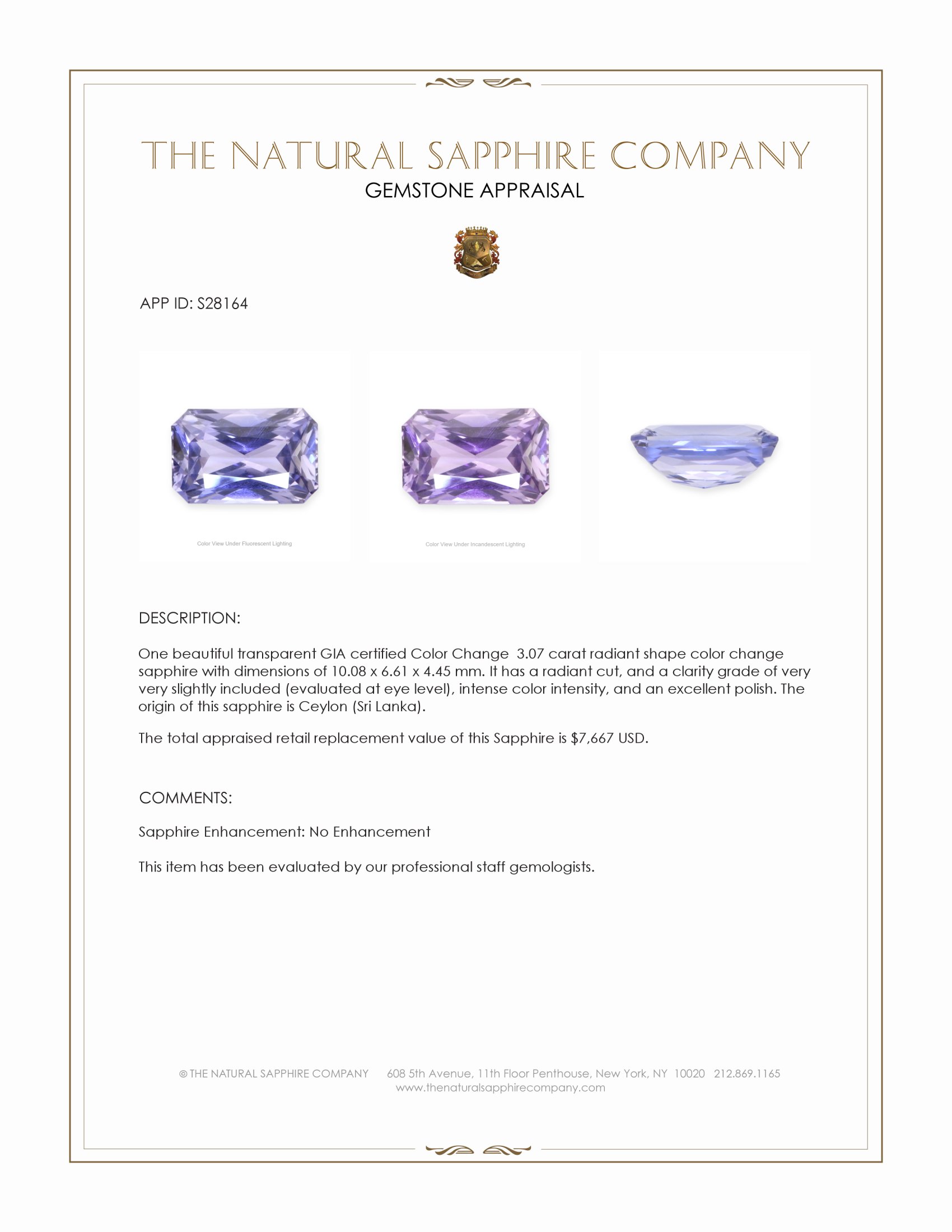 3.07 Ct. Color Change Sapphire from Ceylon (Sri Lanka)
