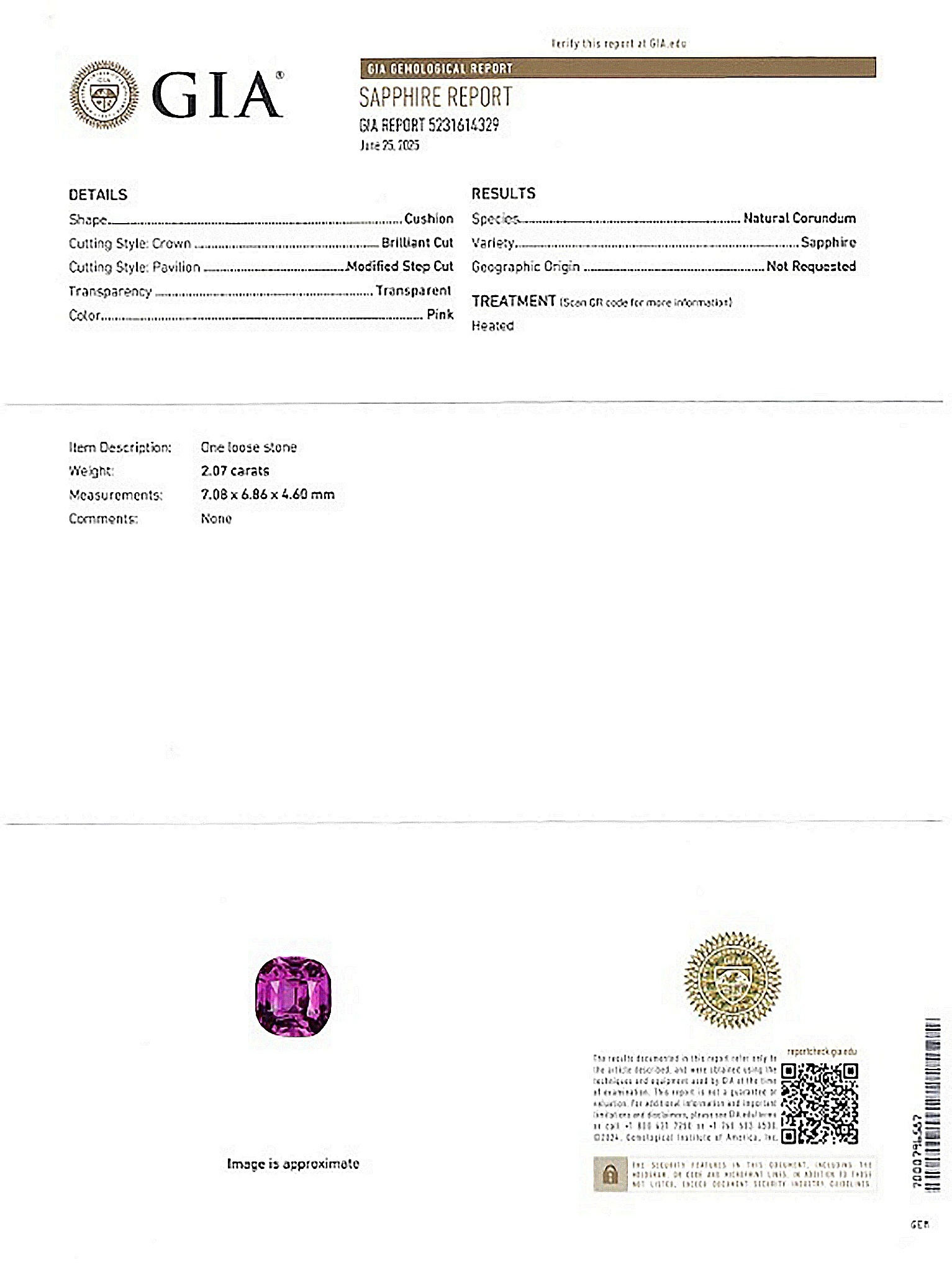 2.07 Ct. Pink Sapphire from Ceylon (Sri Lanka)