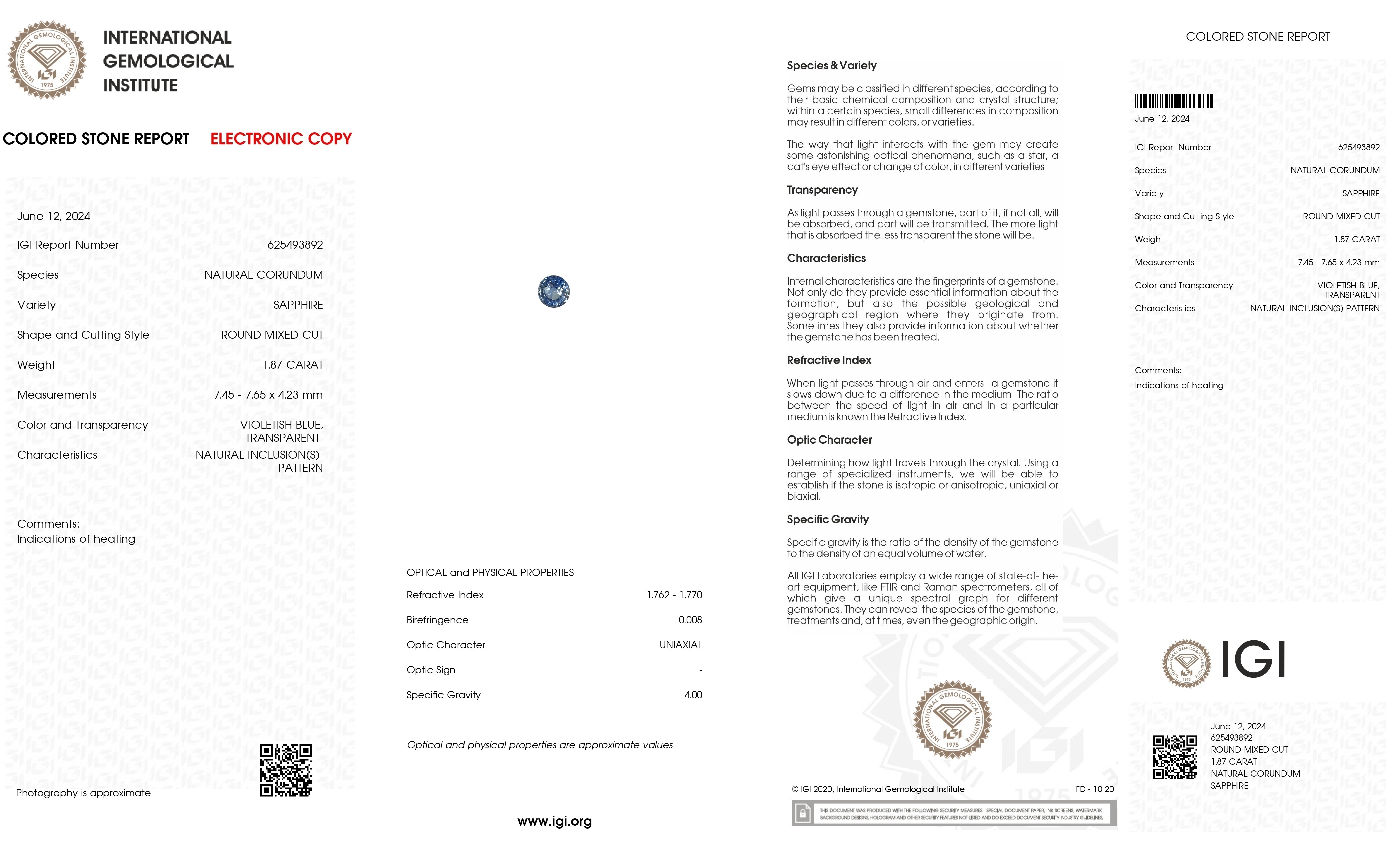 1.87 Ct. Purplish Blue Sapphire from Ceylon (Sri Lanka)