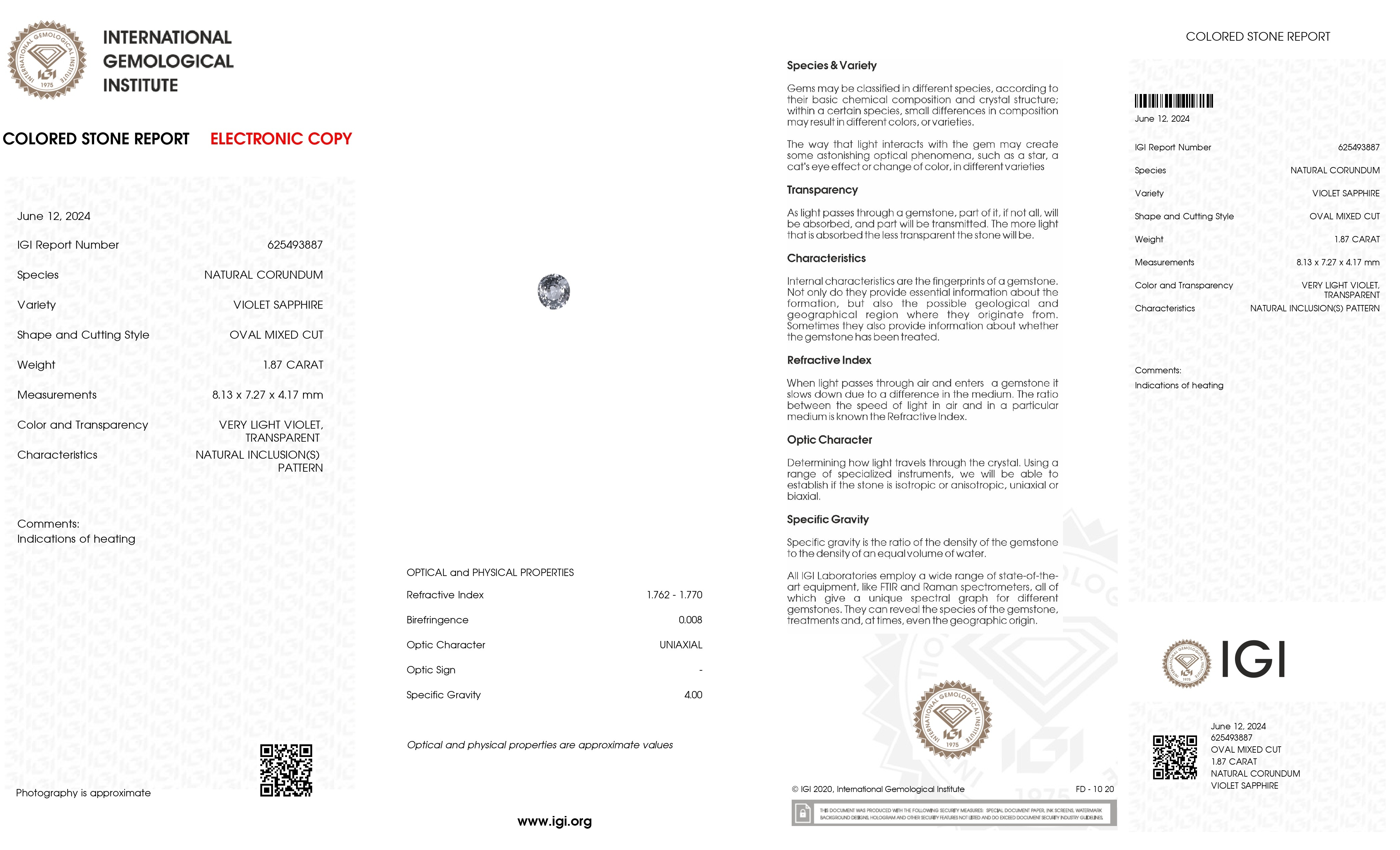 1.87 Ct. Violet Sapphire from Ceylon (Sri Lanka)