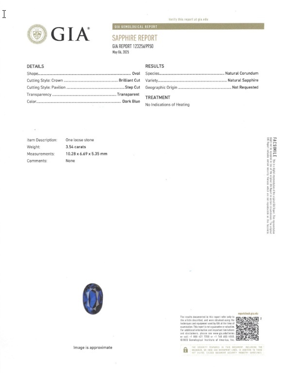 3.54 Ct. Blue Sapphire from Ceylon (Sri Lanka)