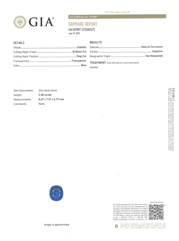 2.48 Ct. Blue Sapphire from Ceylon (Sri Lanka)