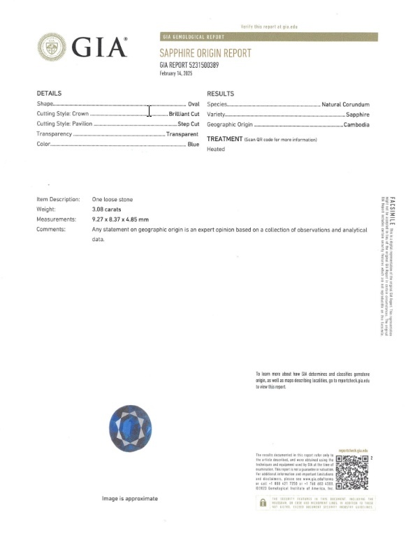 3.08 Ct. Blue Sapphire from Cambodia
