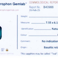 1.91 Ct. Bluish Green Sapphire from Ceylon (Sri Lanka) Scan Report