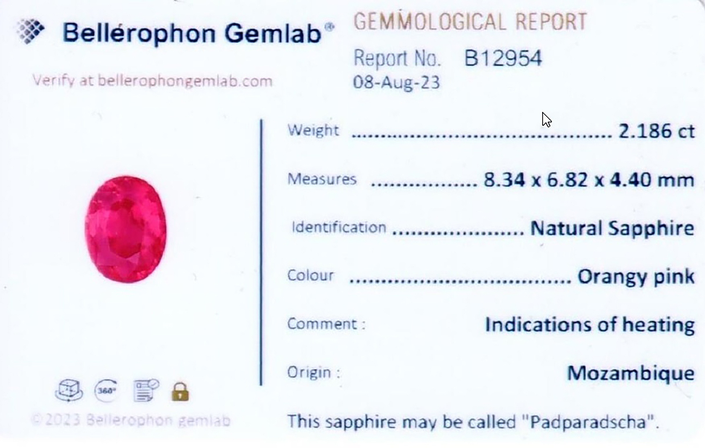 2.18 Ct. Padparadscha Sapphire from Mozambique