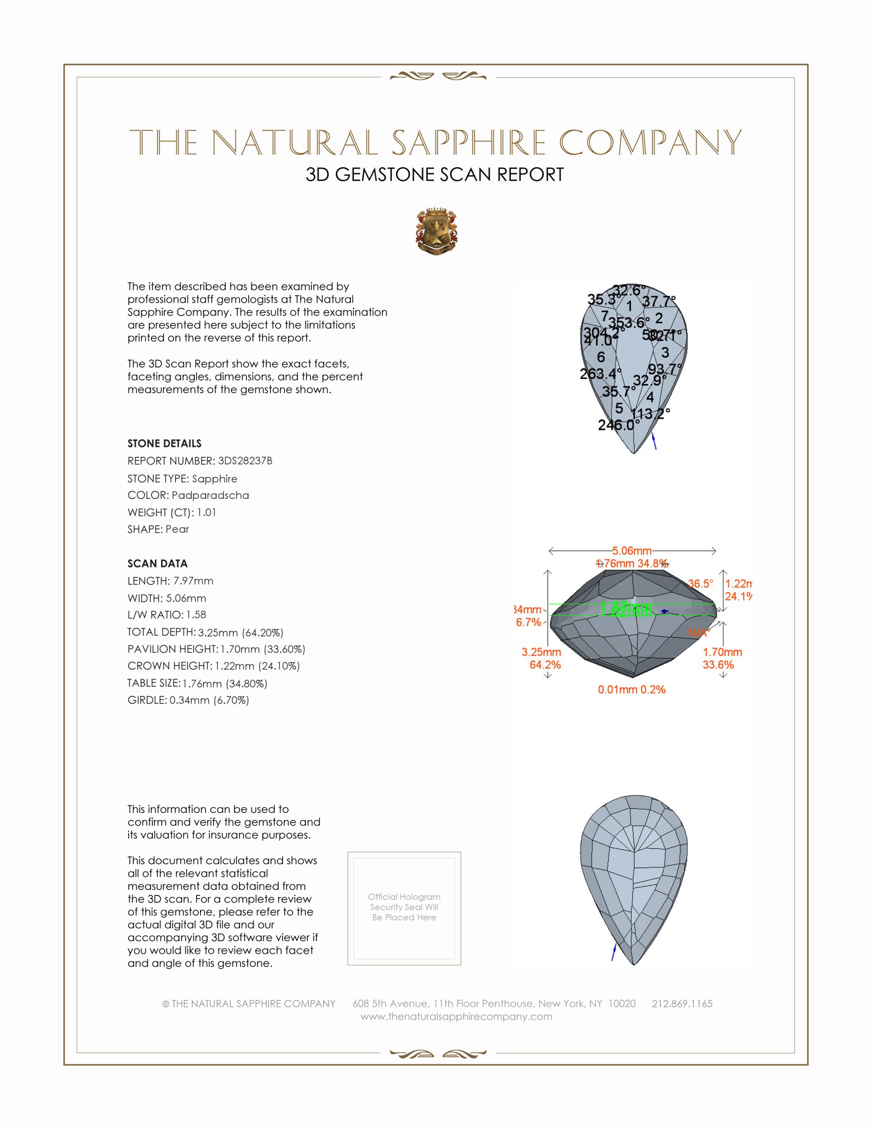 1.01 Ct. Padparadscha Sapphire from Ceylon (Sri Lanka)