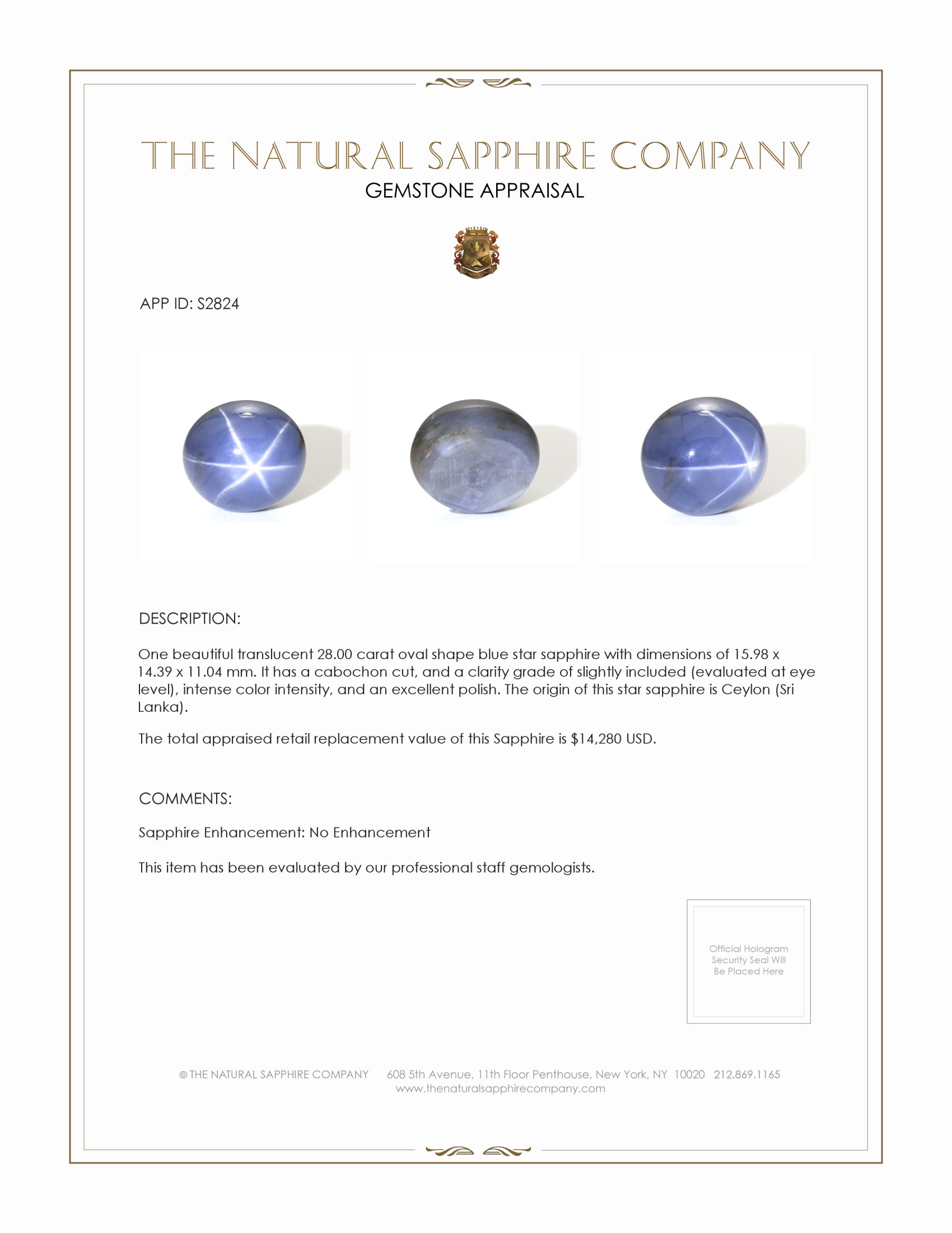 28.00 Ct. Blue Star Sapphire from Ceylon (Sri Lanka)