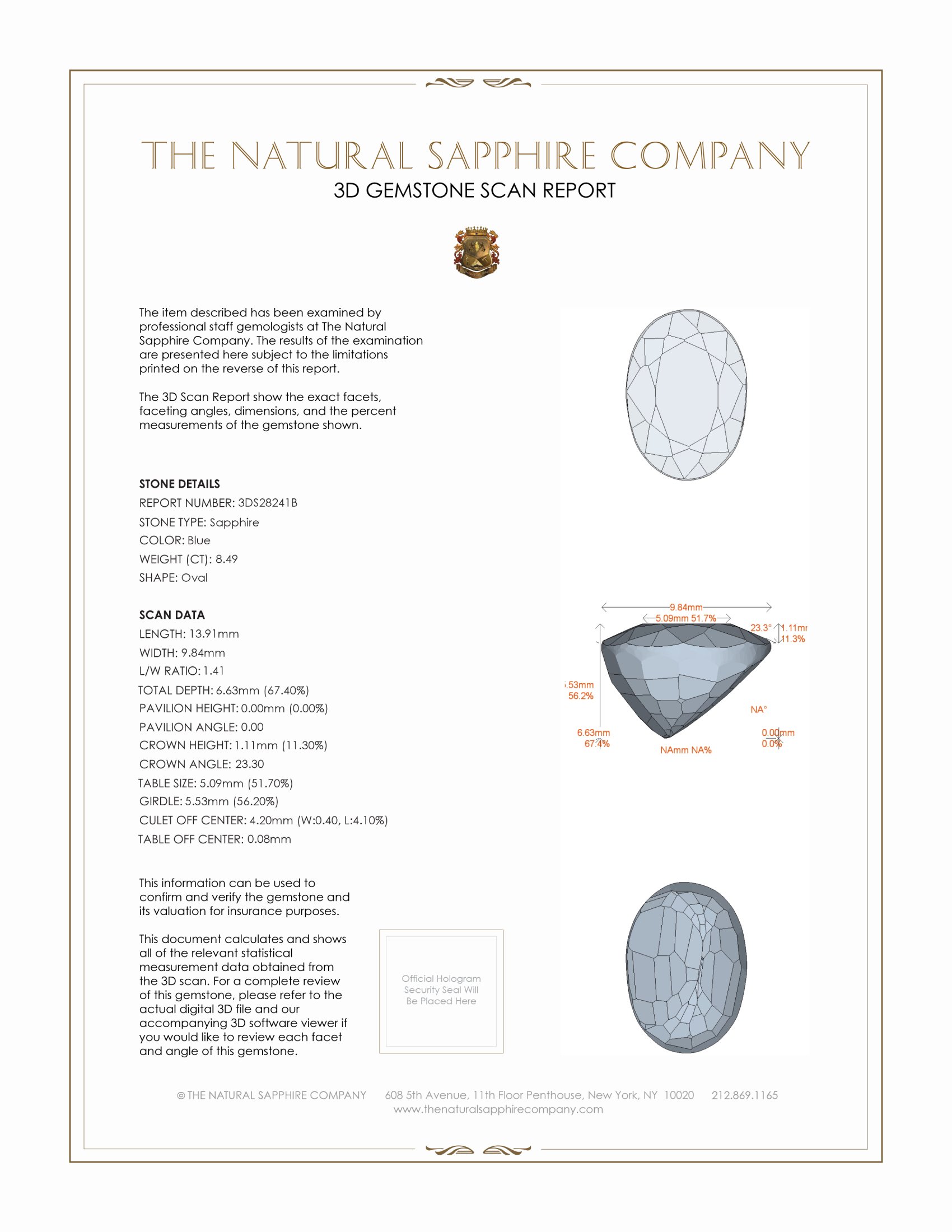 8.49 Ct. Blue Sapphire from Kashmir