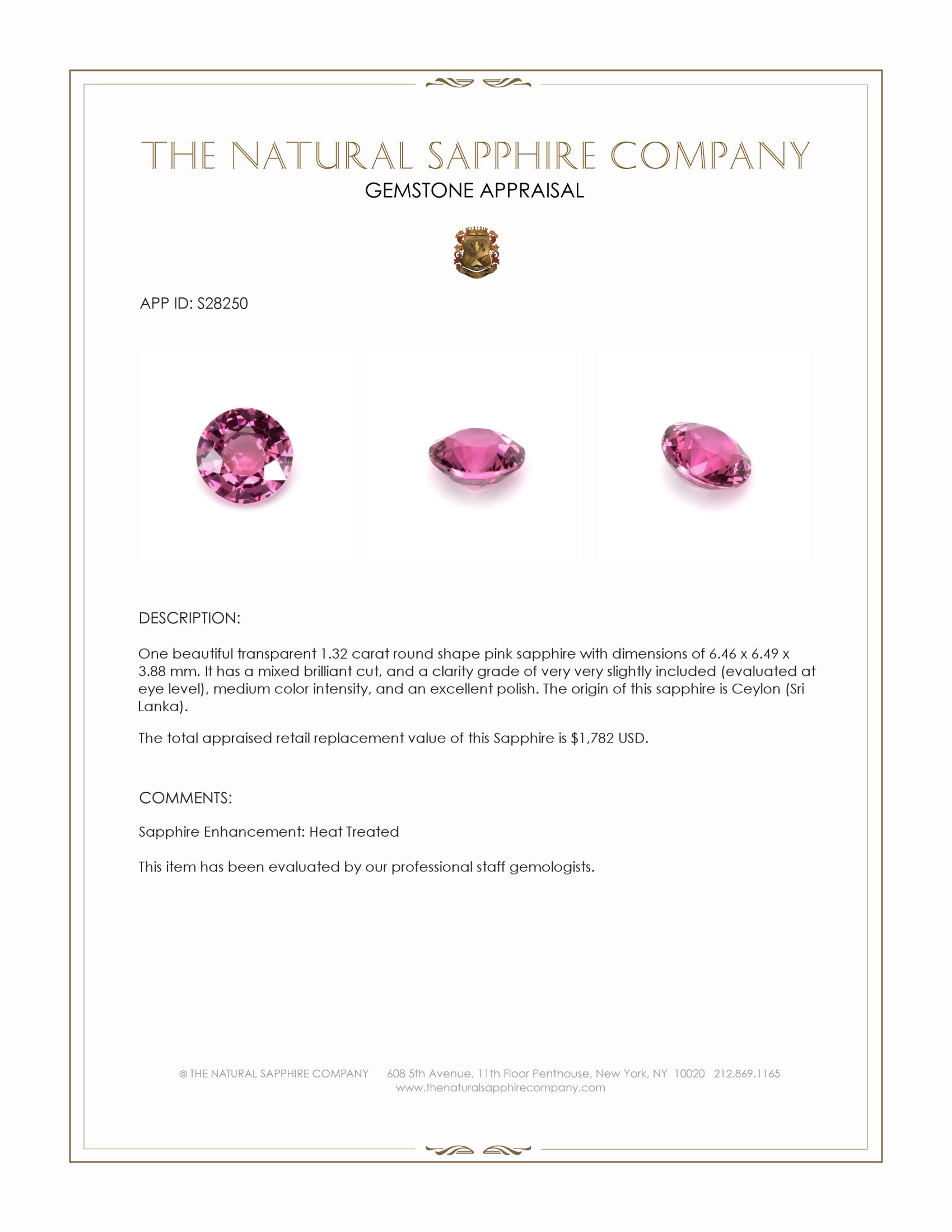 1.32 Ct. Pink Sapphire from Ceylon (Sri Lanka)