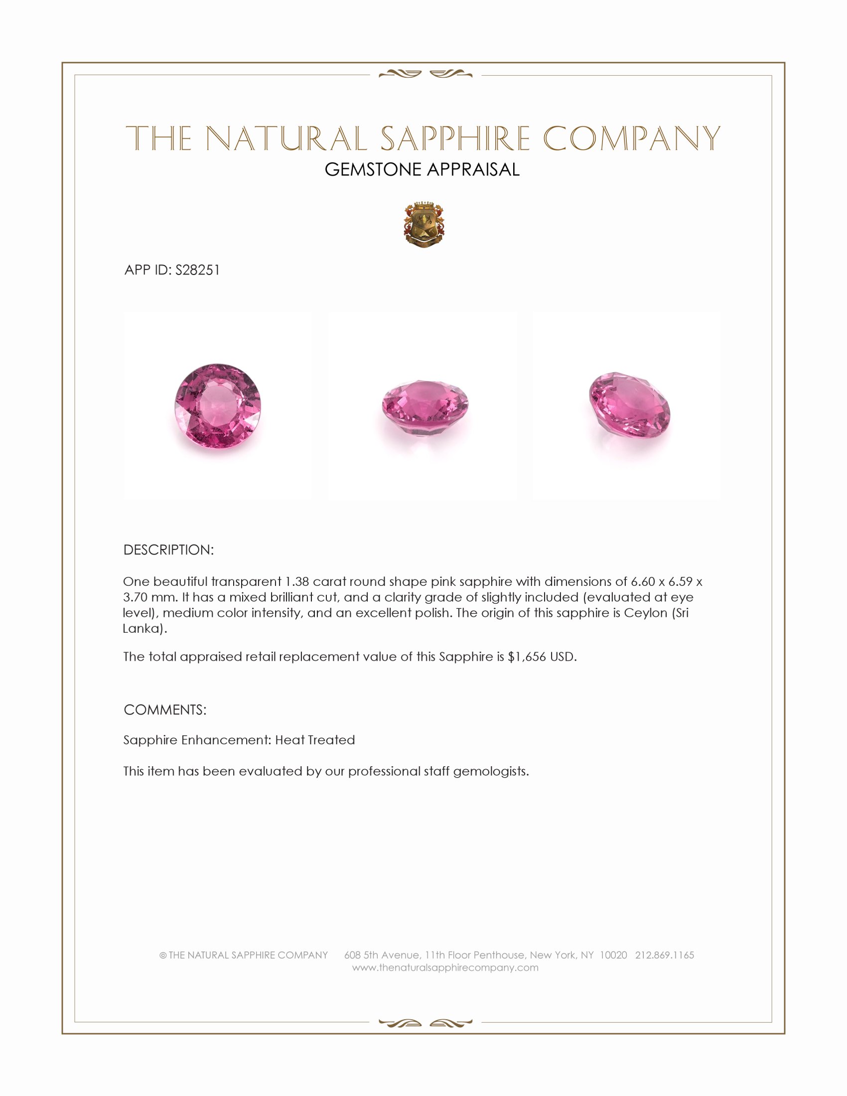 1.38 Ct. Pink Sapphire from Ceylon (Sri Lanka)