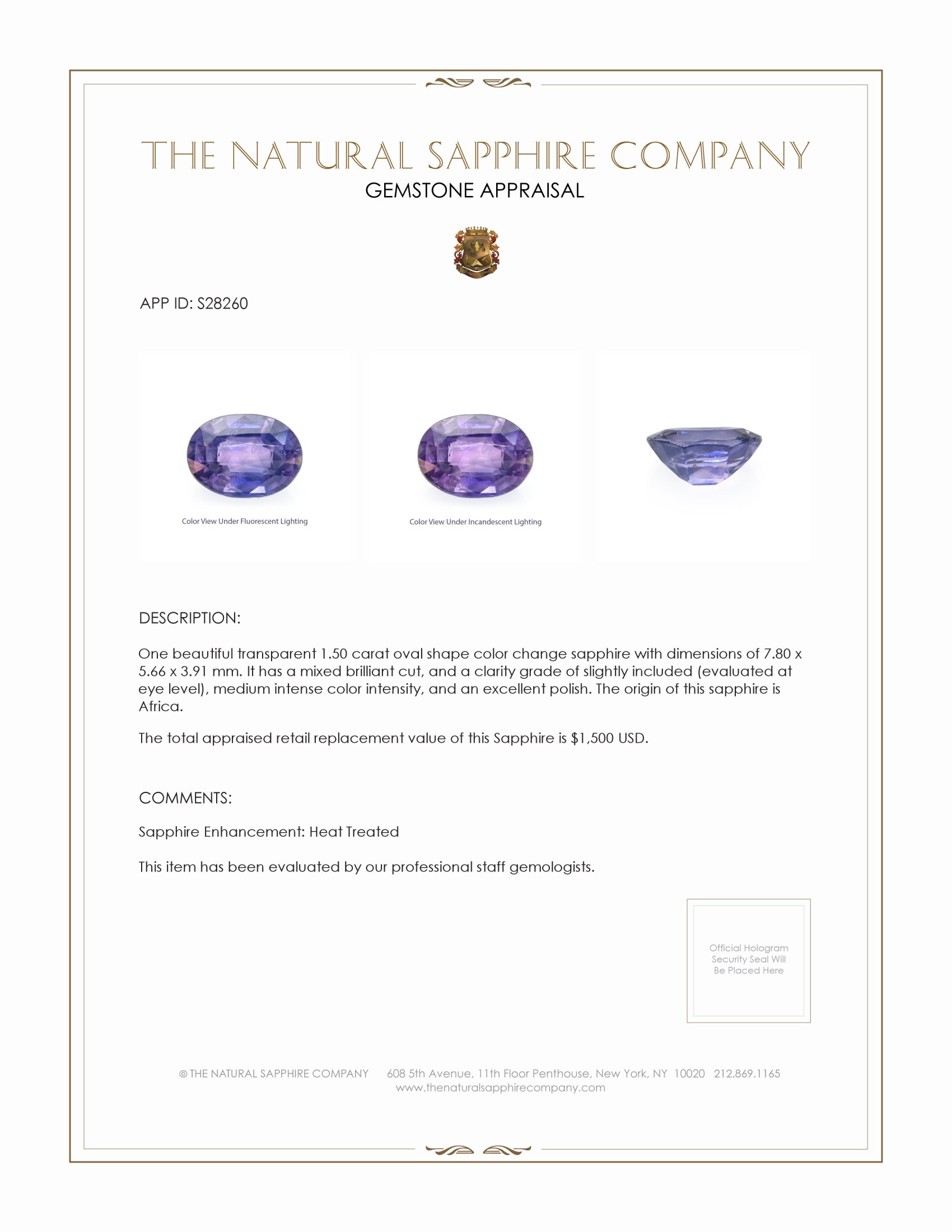 1.50 Ct. Color Change Sapphire from Africa