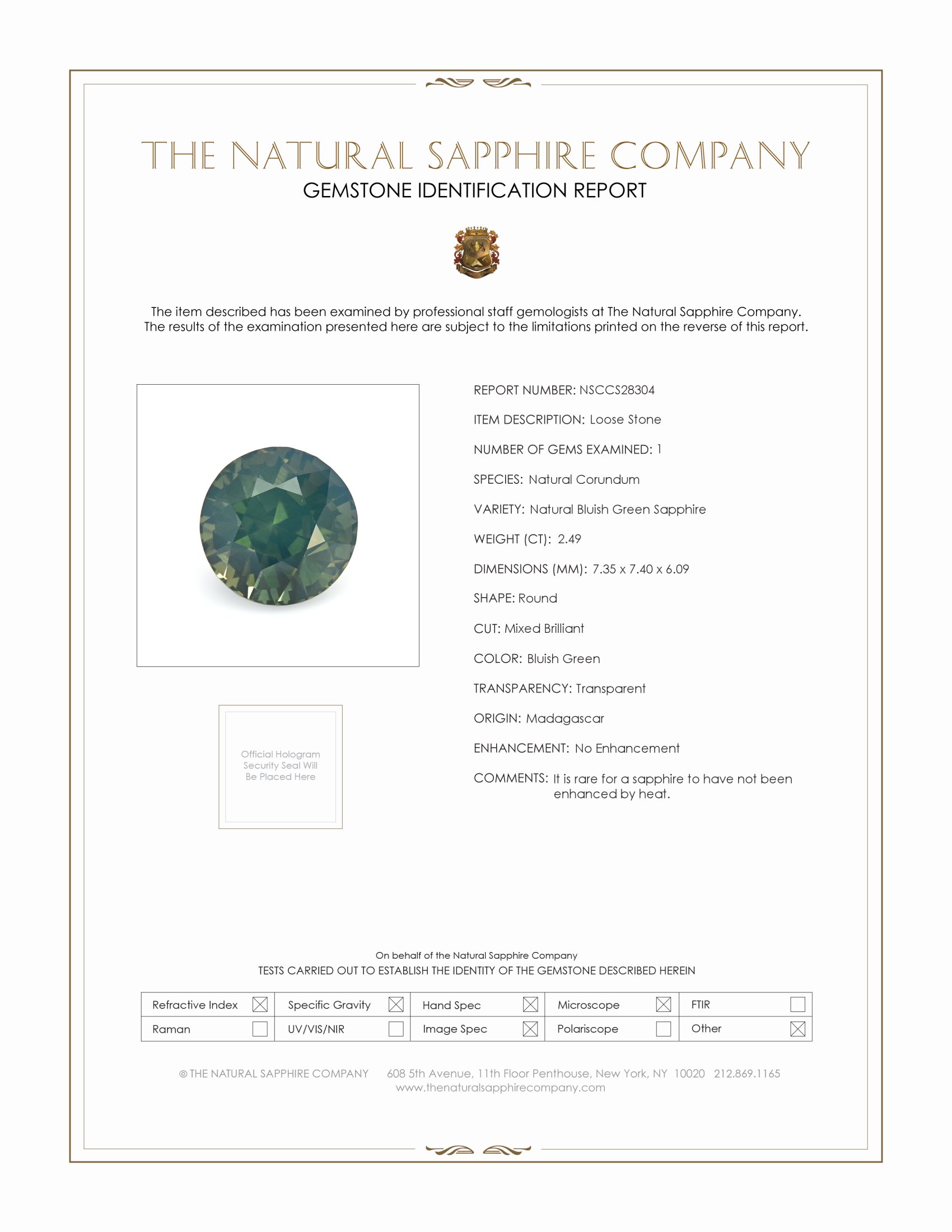 2.49 Ct. Bluish Green Sapphire from Madagascar