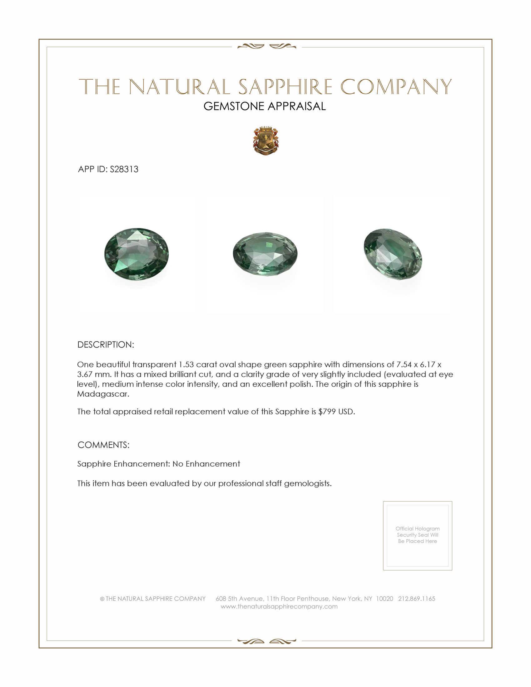 1.53 Ct. Green Sapphire from Madagascar
